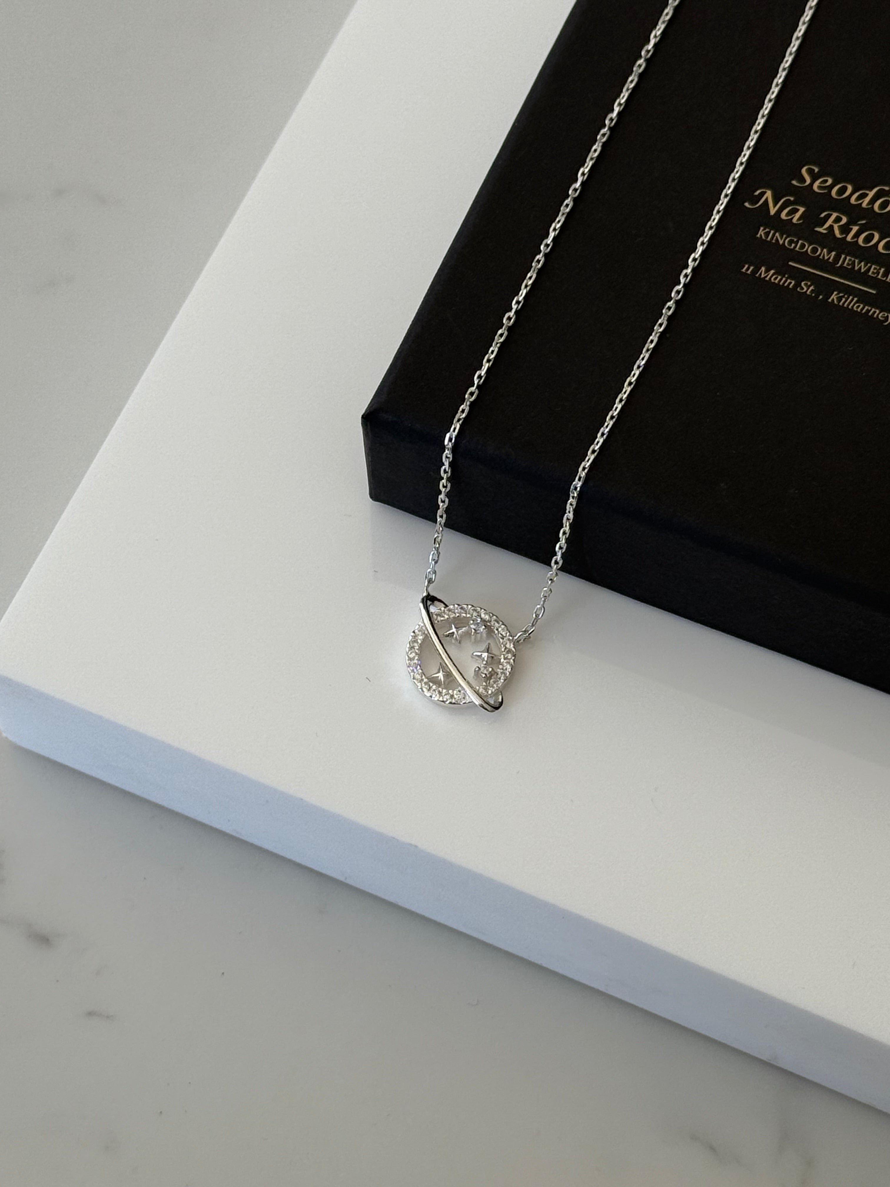 Sterling Silver Planet Cz Necklace