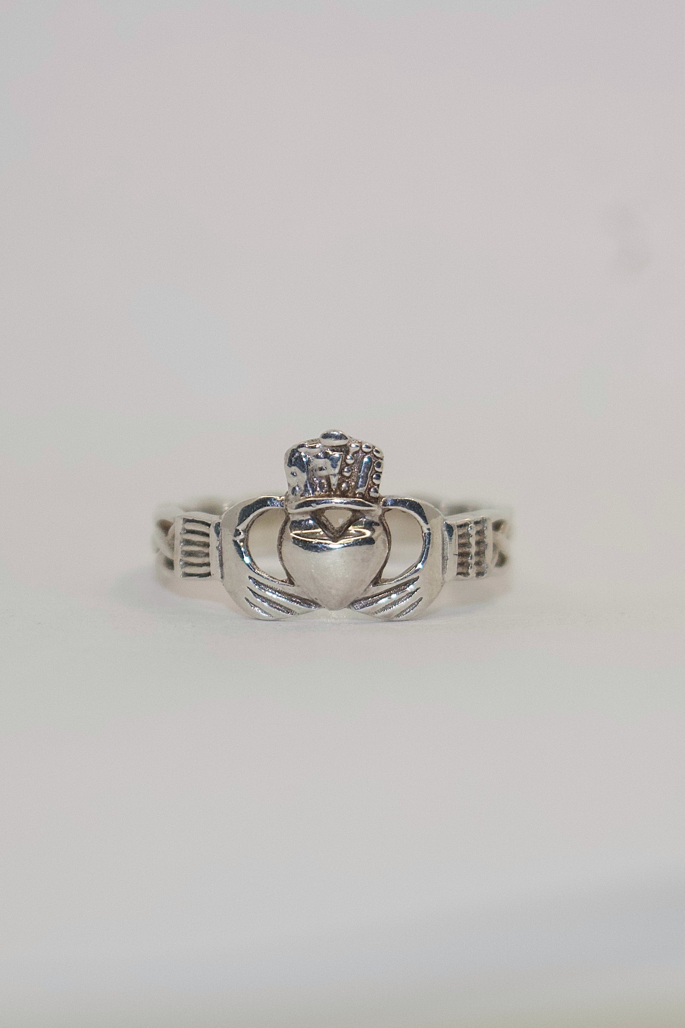 Sterling Silver Ladies Claddagh Ring With Celtic Design Band