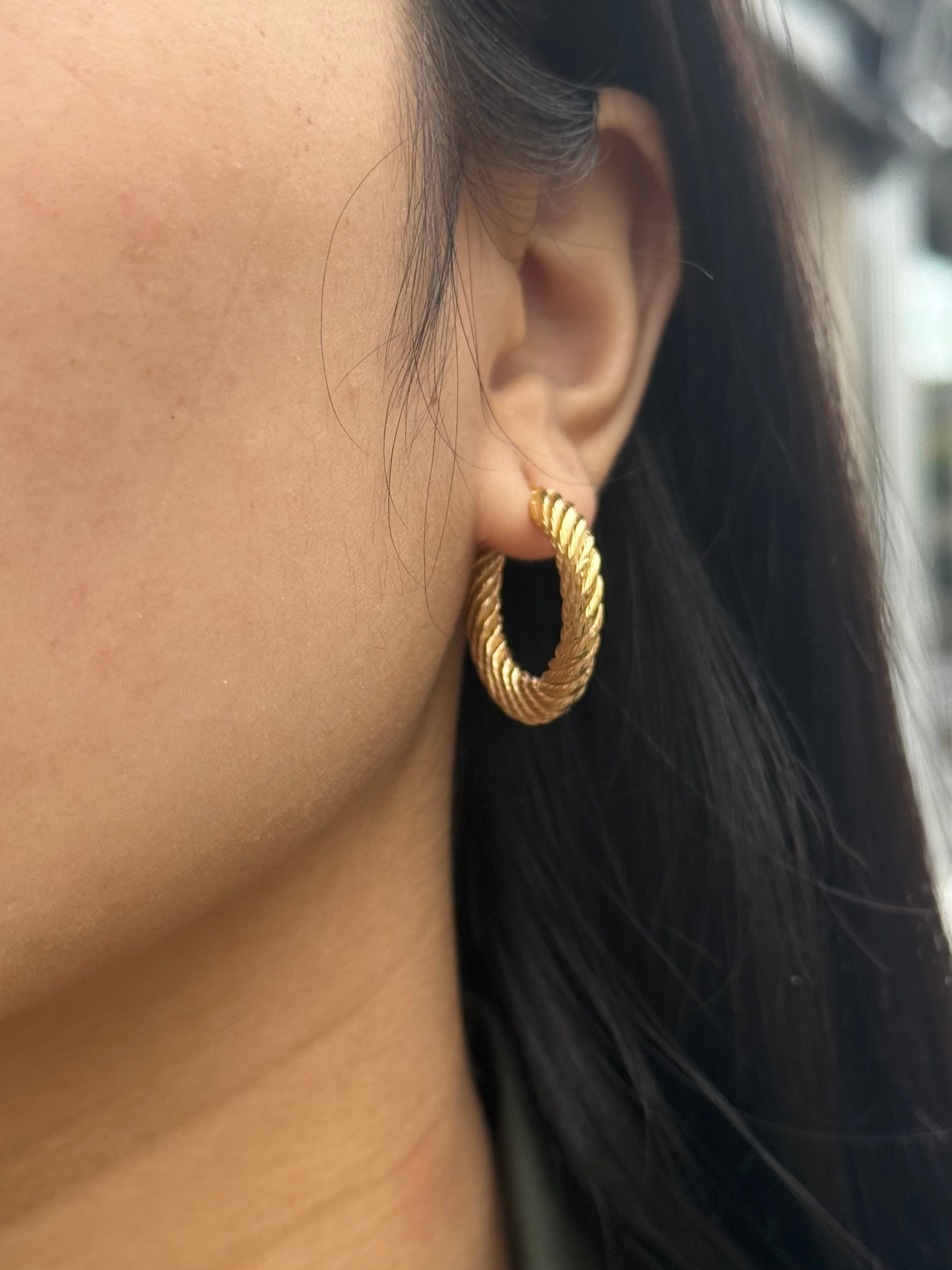 Gold Plated Sterling Silver Large Roped Hoop Earrings