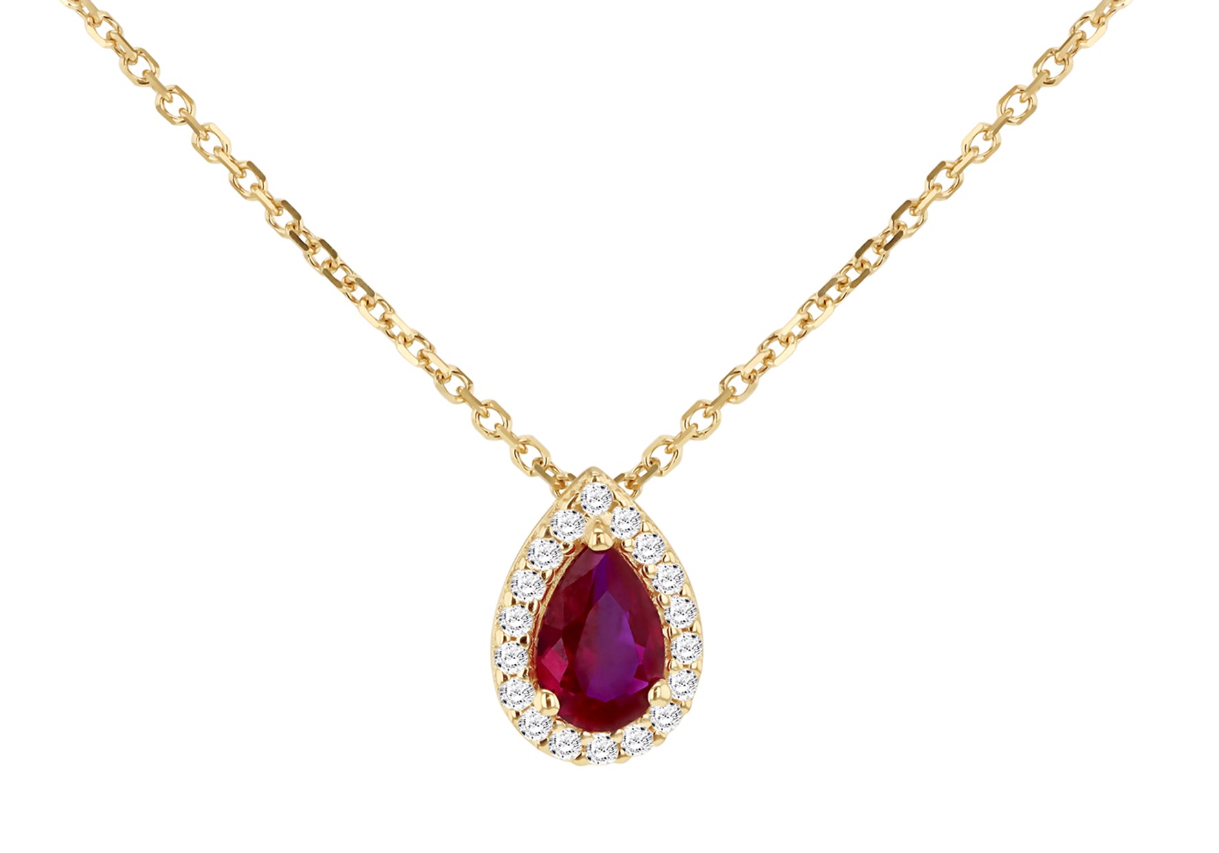 9ct Yellow Gold Small Red Stone CZ Pendant