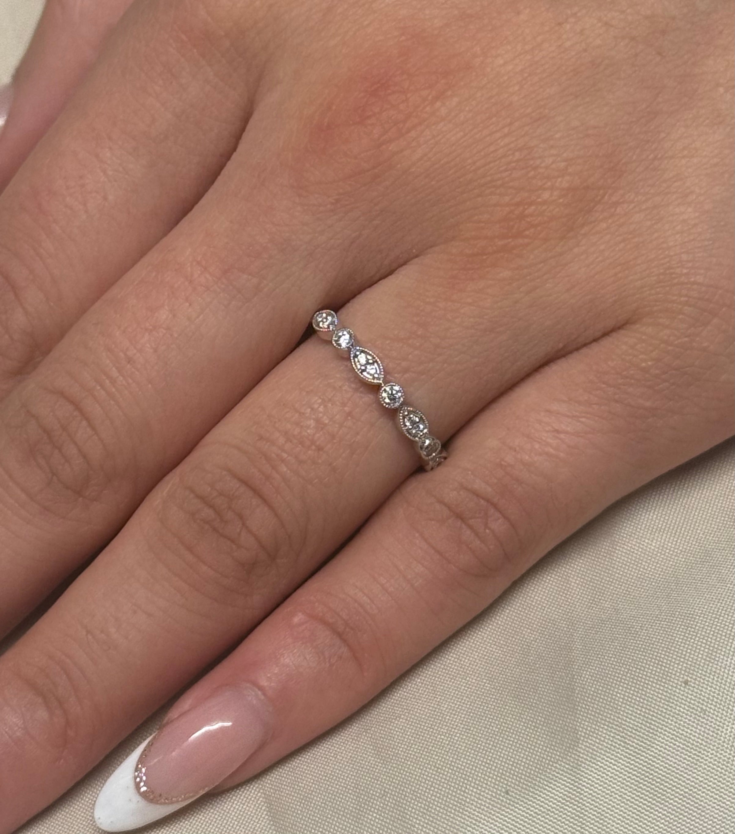 9k White Gold Marquise & Brilliant Grain Set Diamond Band