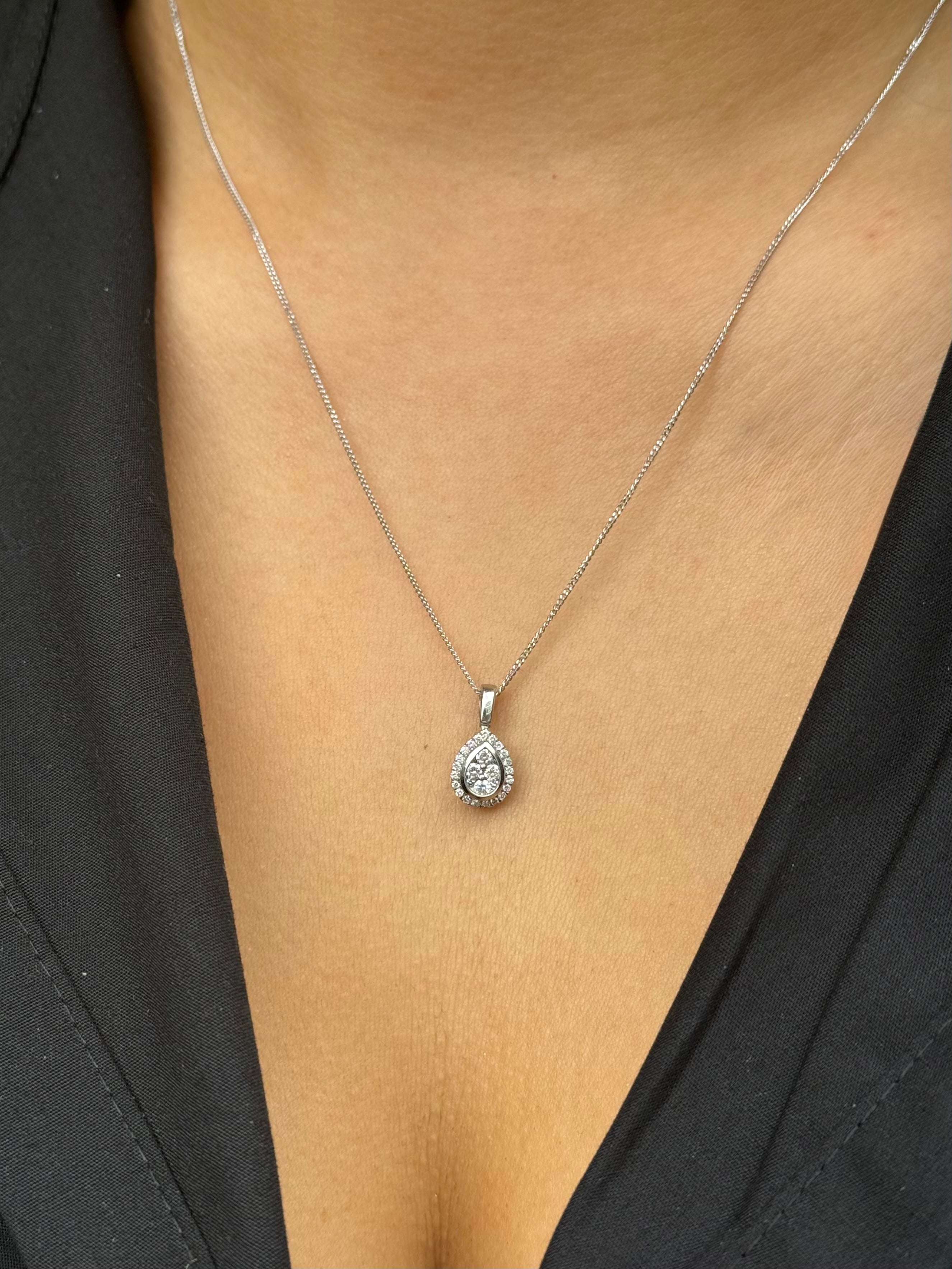 9ct White Gold Illusion Pear  Diamond Necklace