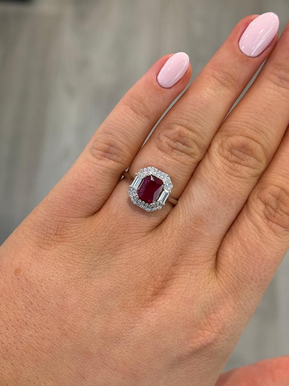 Sterling Silver Red Emerald Cut Cz Halo Dress Ring