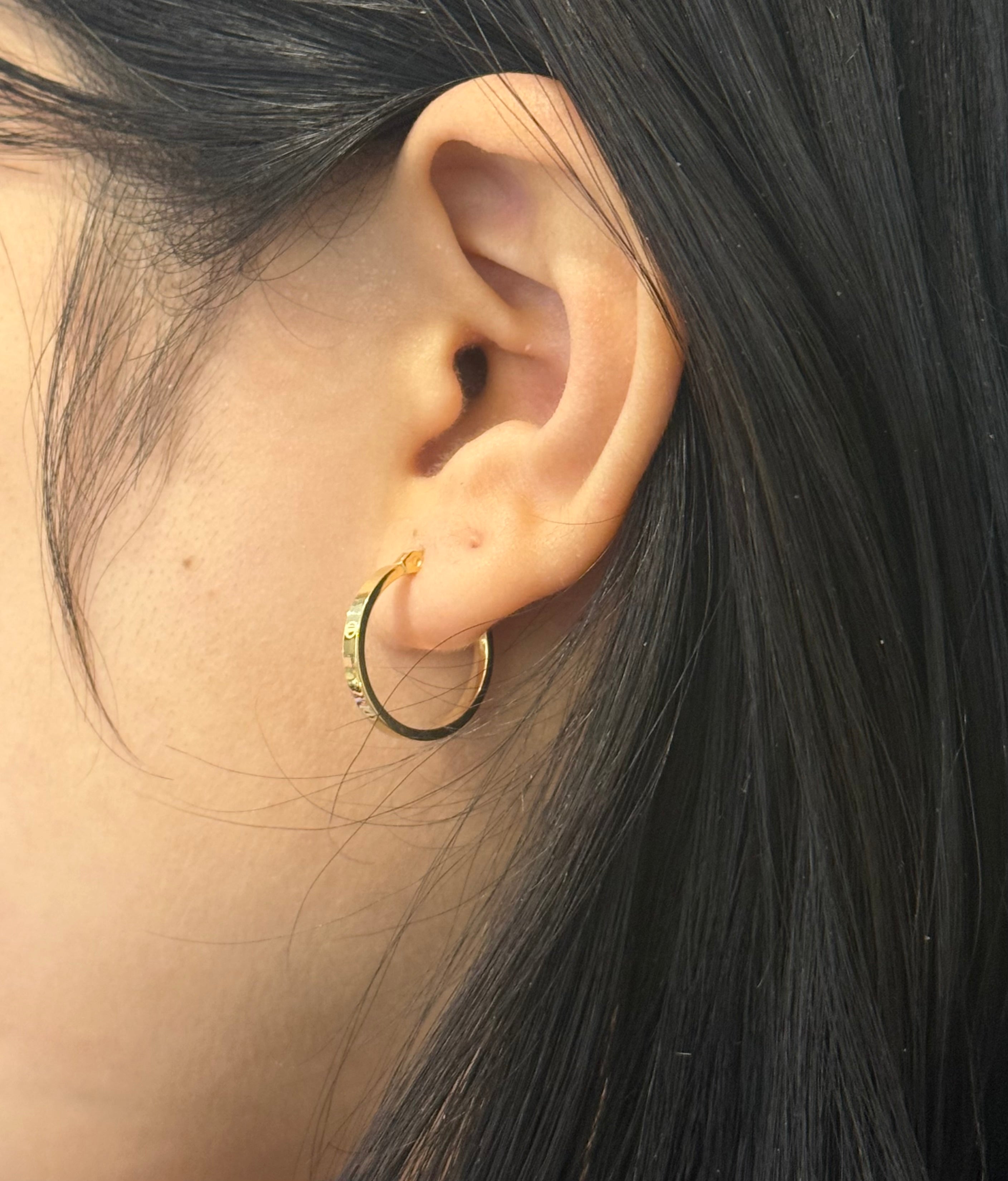 9ct Yellow Gold Screw Detail Hoop Earrings