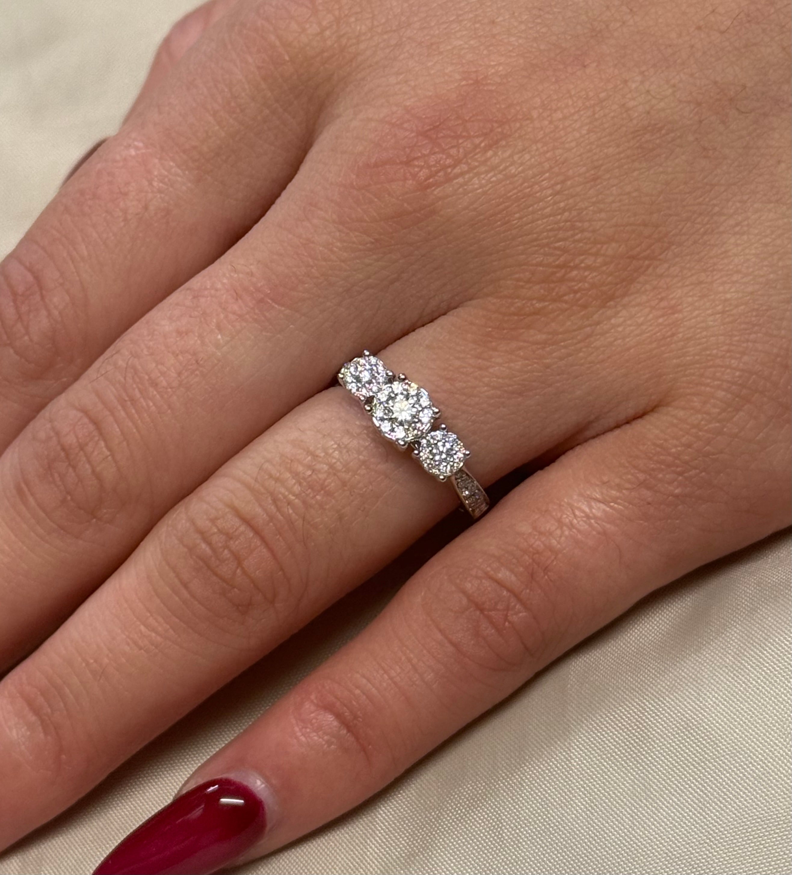 9K Yellow Gold 50pt Three Stone Illusion Diamond Ring