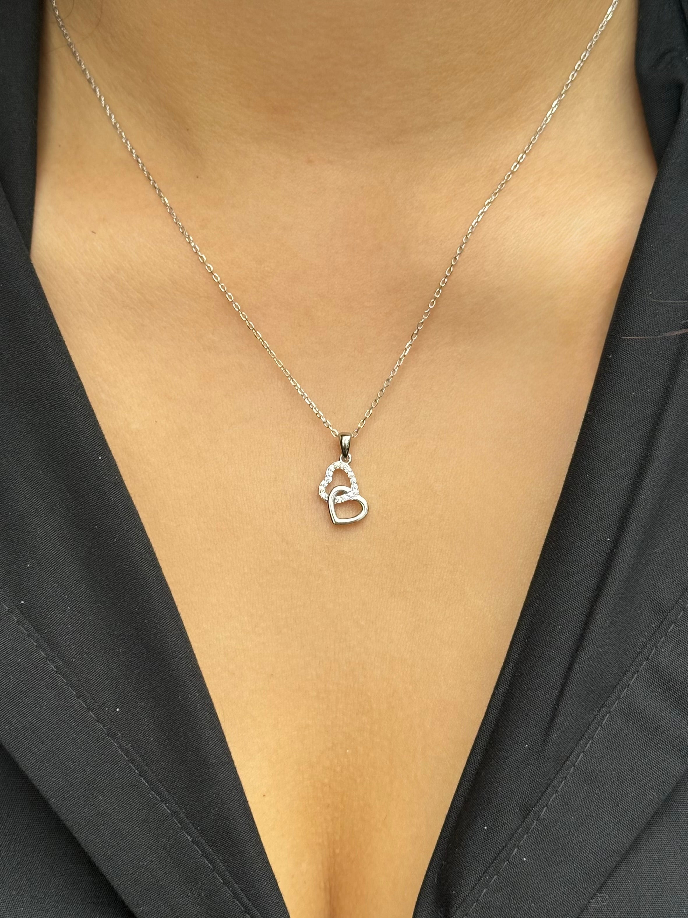 Sterling Silver Double Heart Drop Pendant