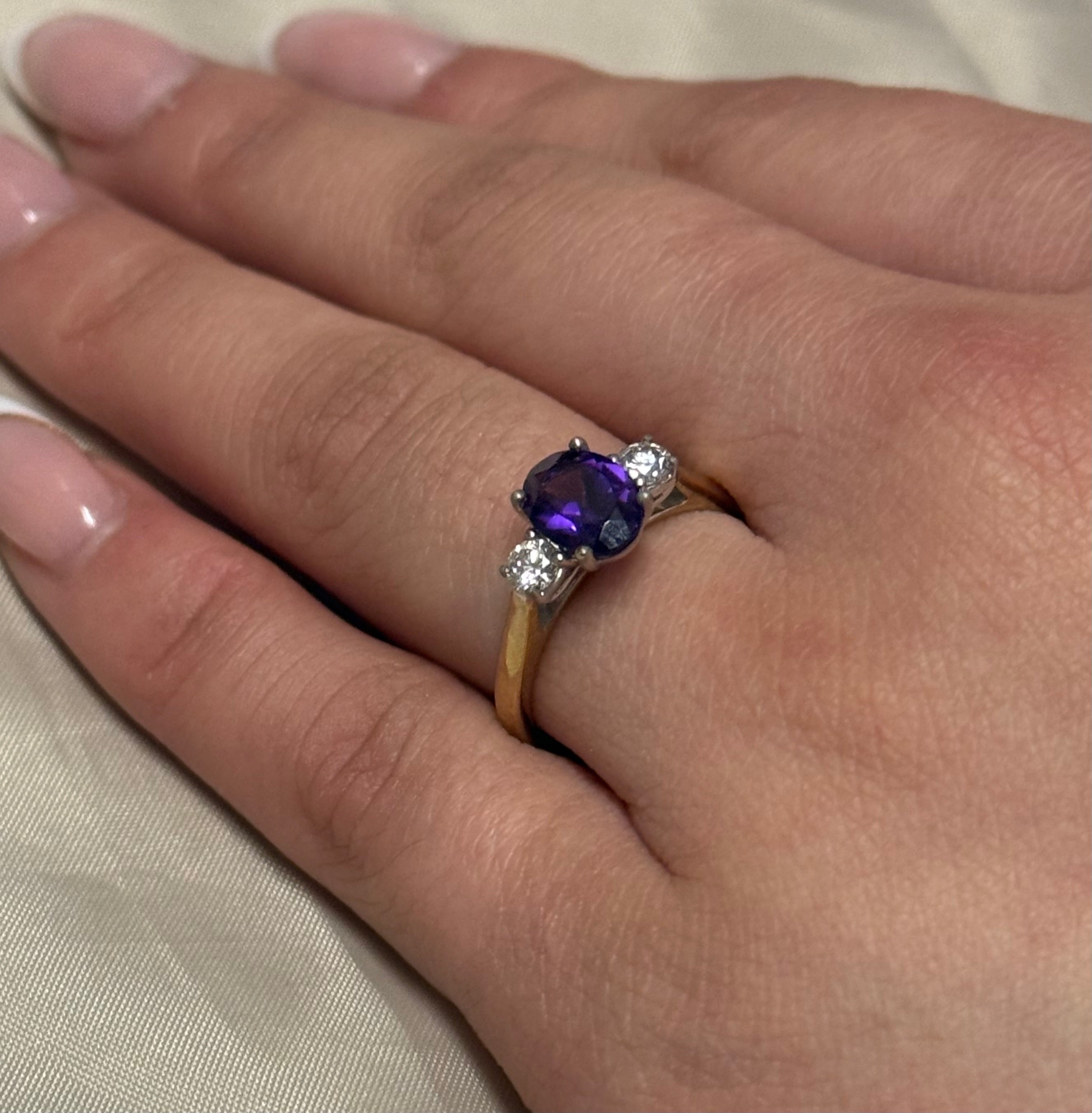 9ct Yellow Gold Amethyst & Diamond Ring