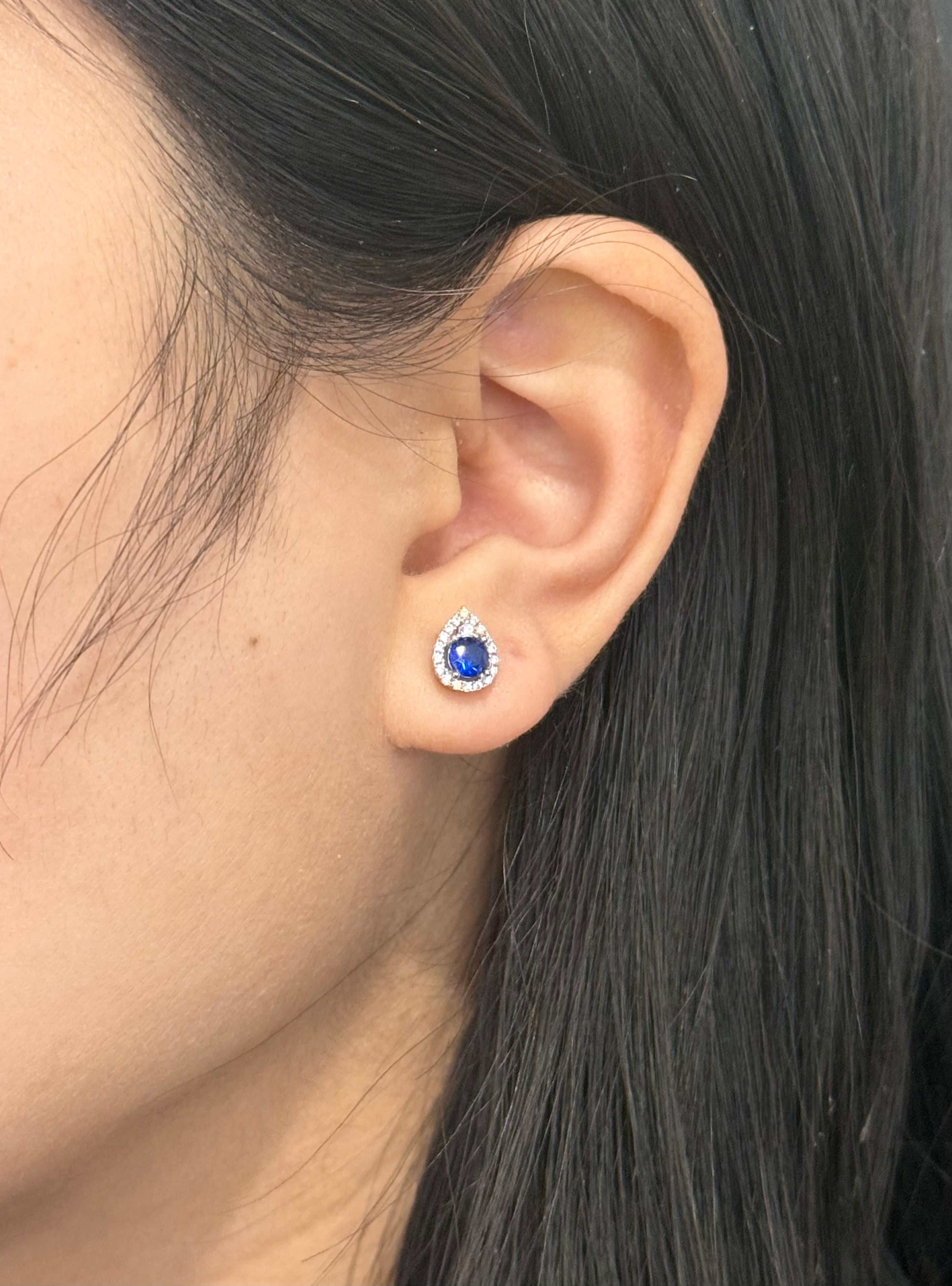Sterling Silver Blue Pear Halo Stud Earrings