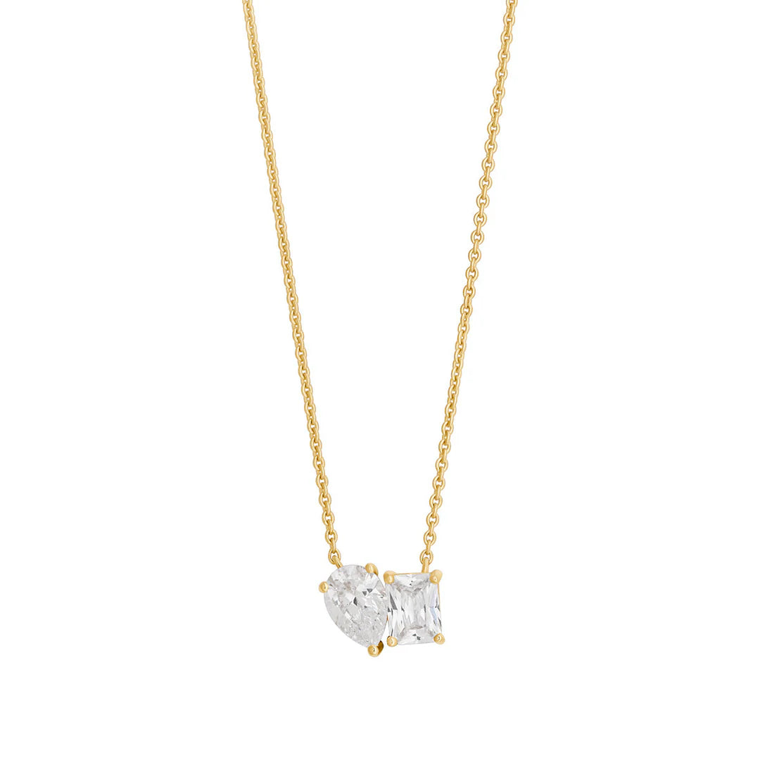 Gold Plated Sterling Silver Moi & Toi Cz Necklace
