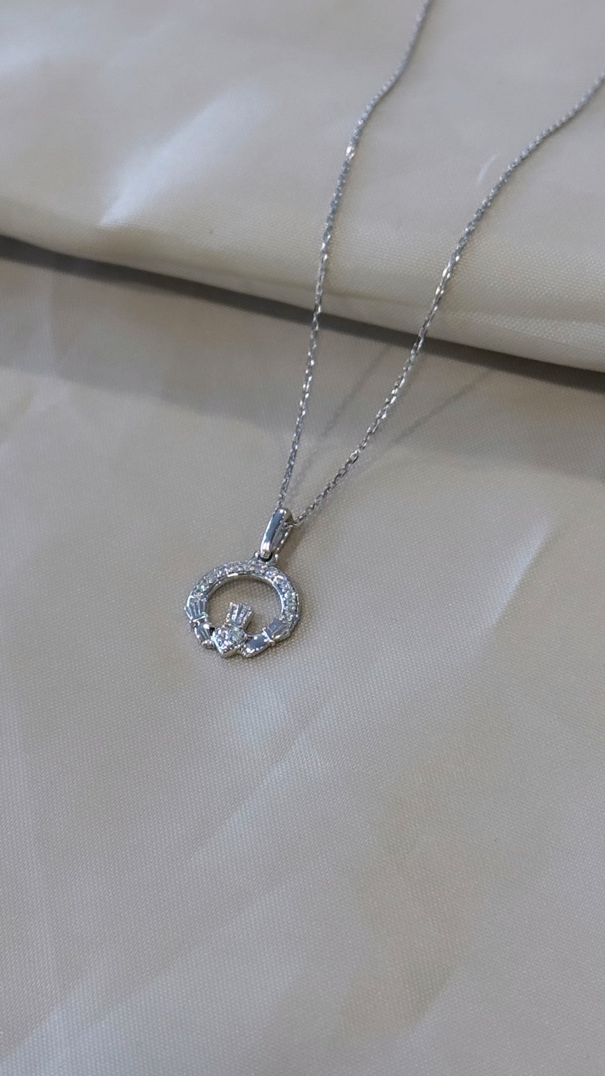 9ct White Gold Diamond Claddagh Small Pendant