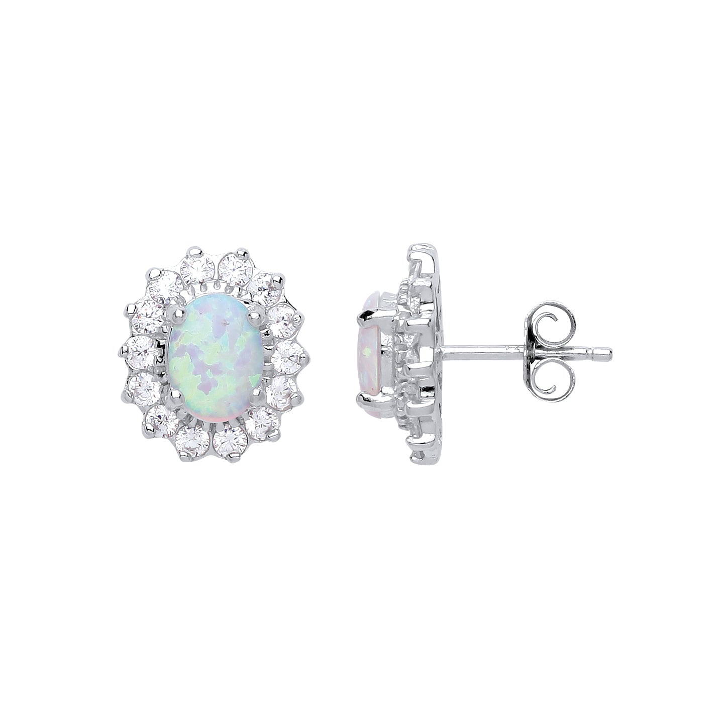 Sterling Silver Opal & Cubic Zirconia Cluster Stud Earrings