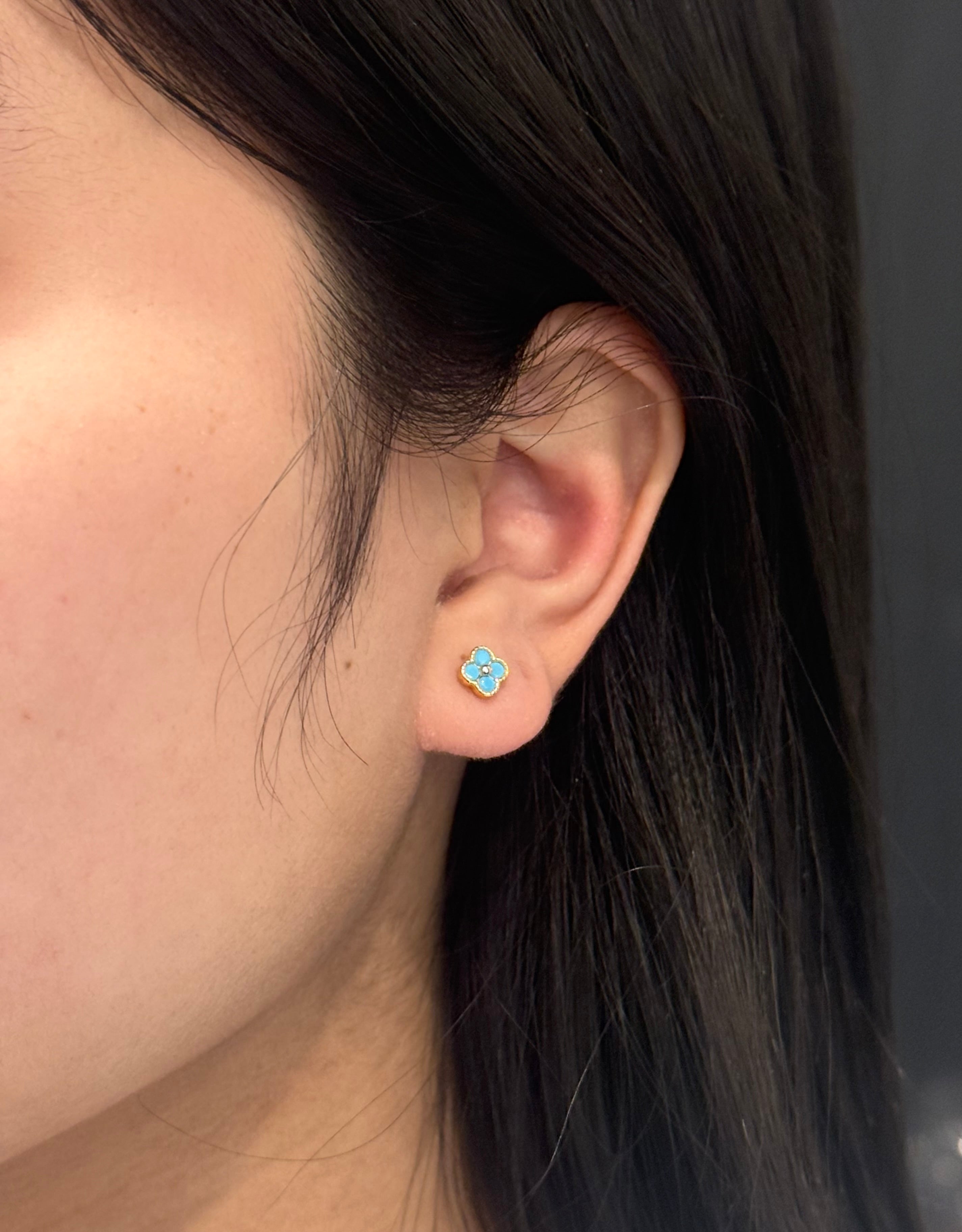 Gold Plated Sterling Silver Turquoise Clover Stud Earrings