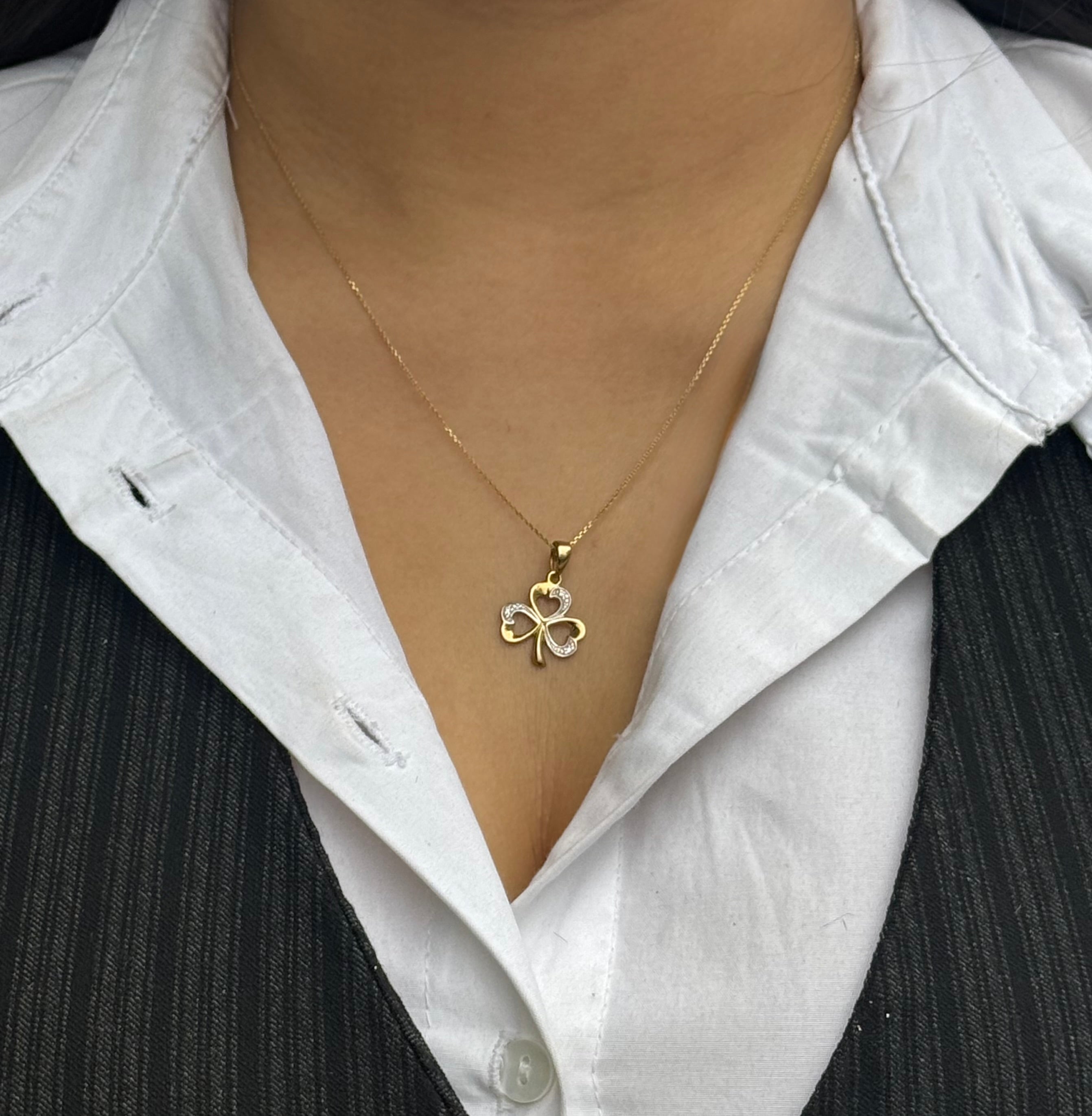 9ct Yellow Gold Open Shamrock CZ Pendant
