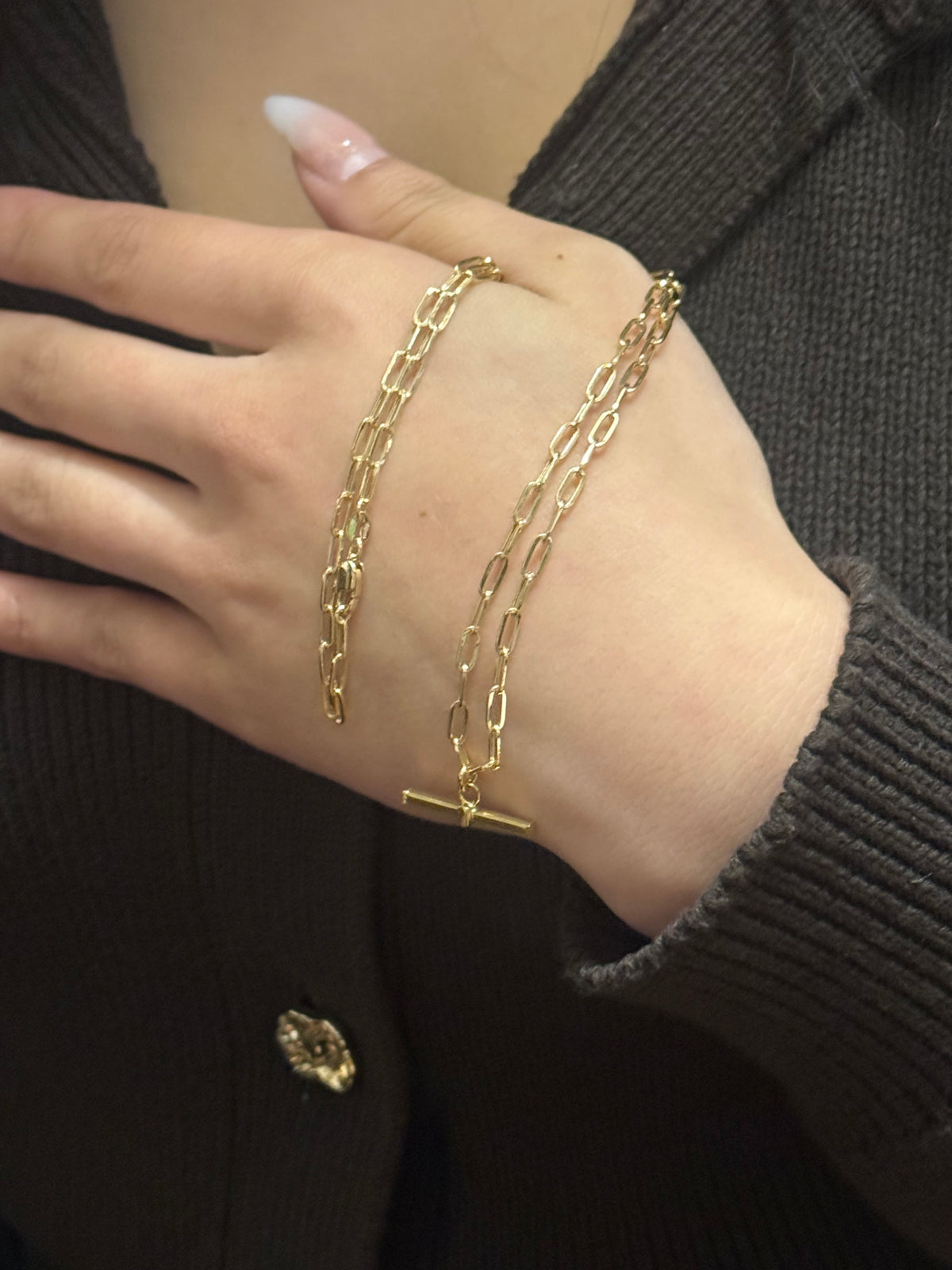 9K Yellow Gold Paperlink T-Bar