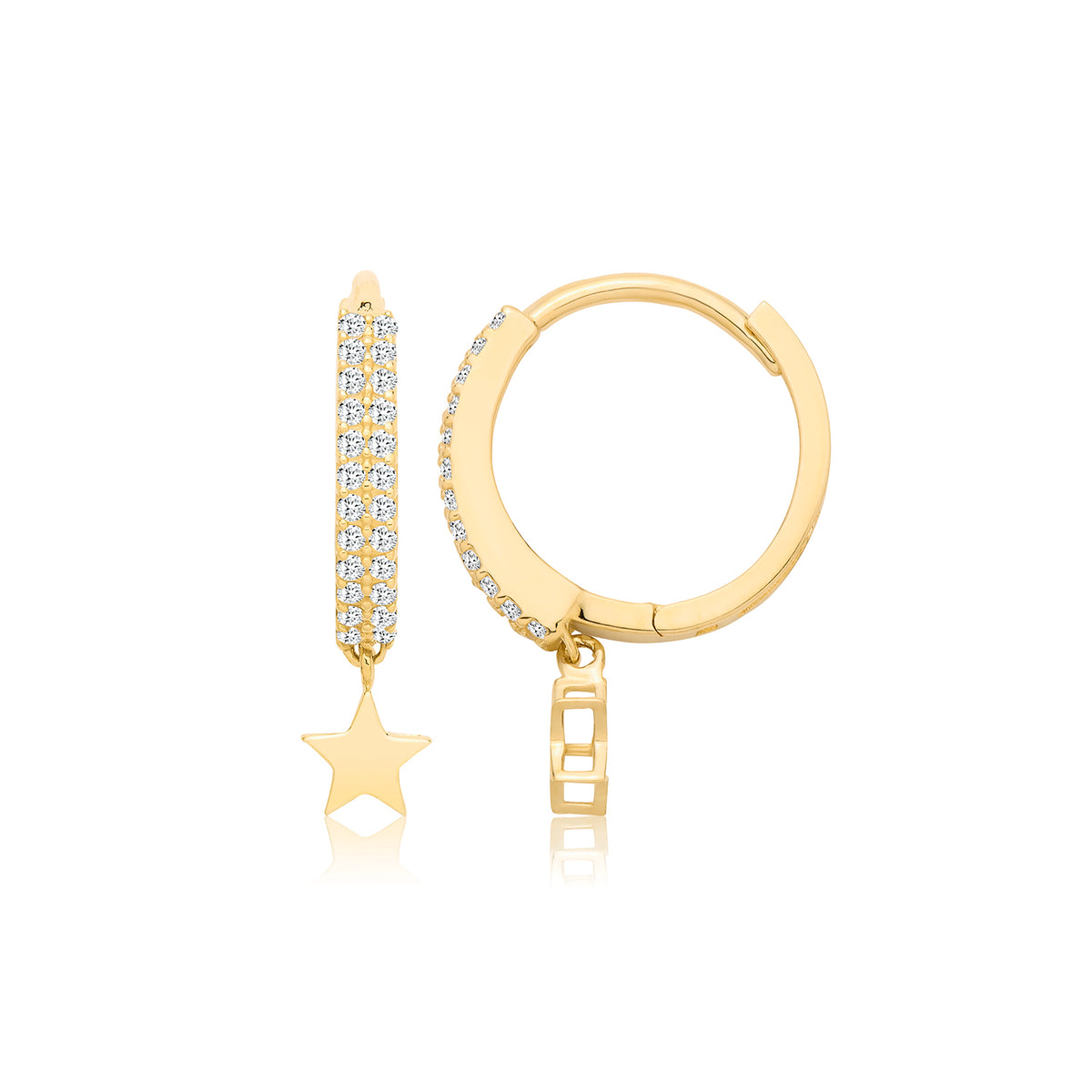 9ct Yellow Gold Cz Star Drop Hoop Earrings
