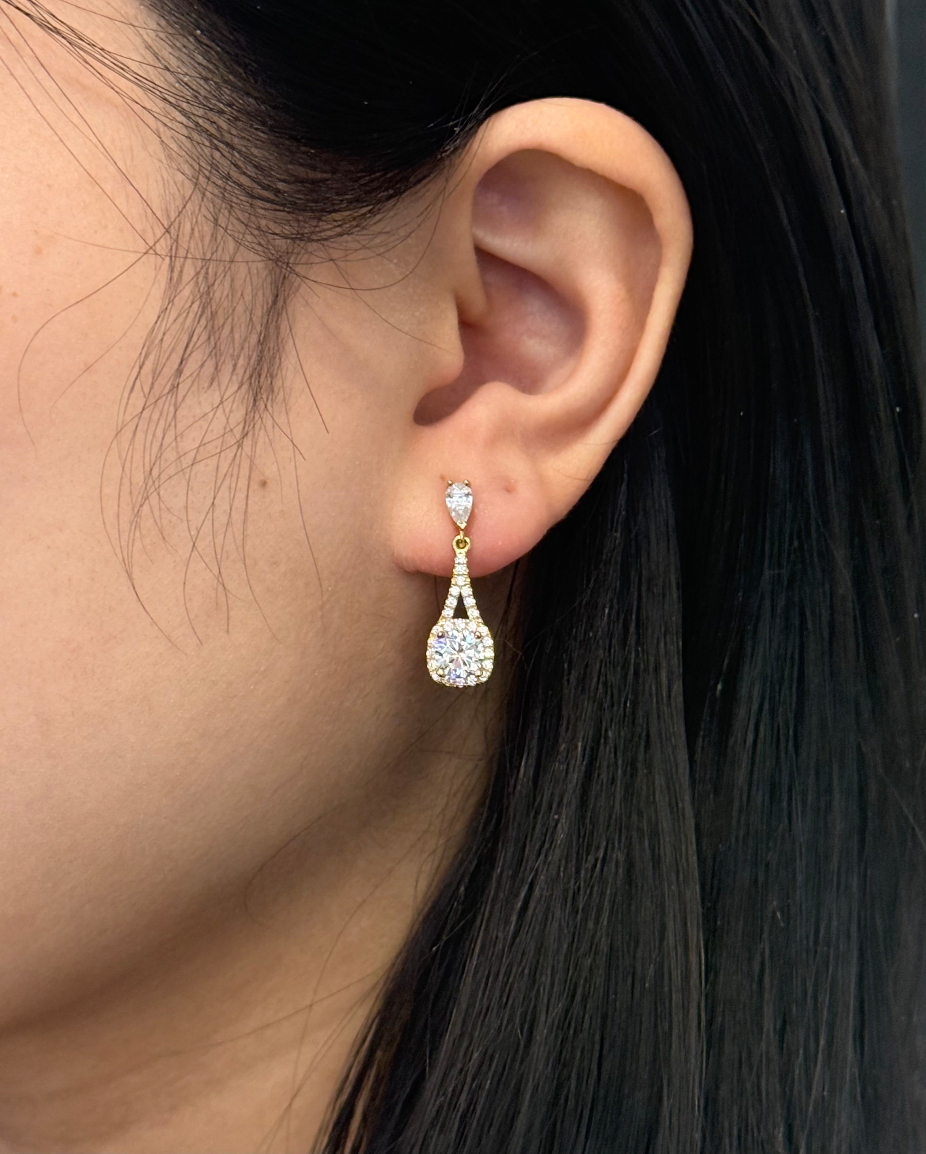 9ct Yellow Gold Cz Drop Earrings