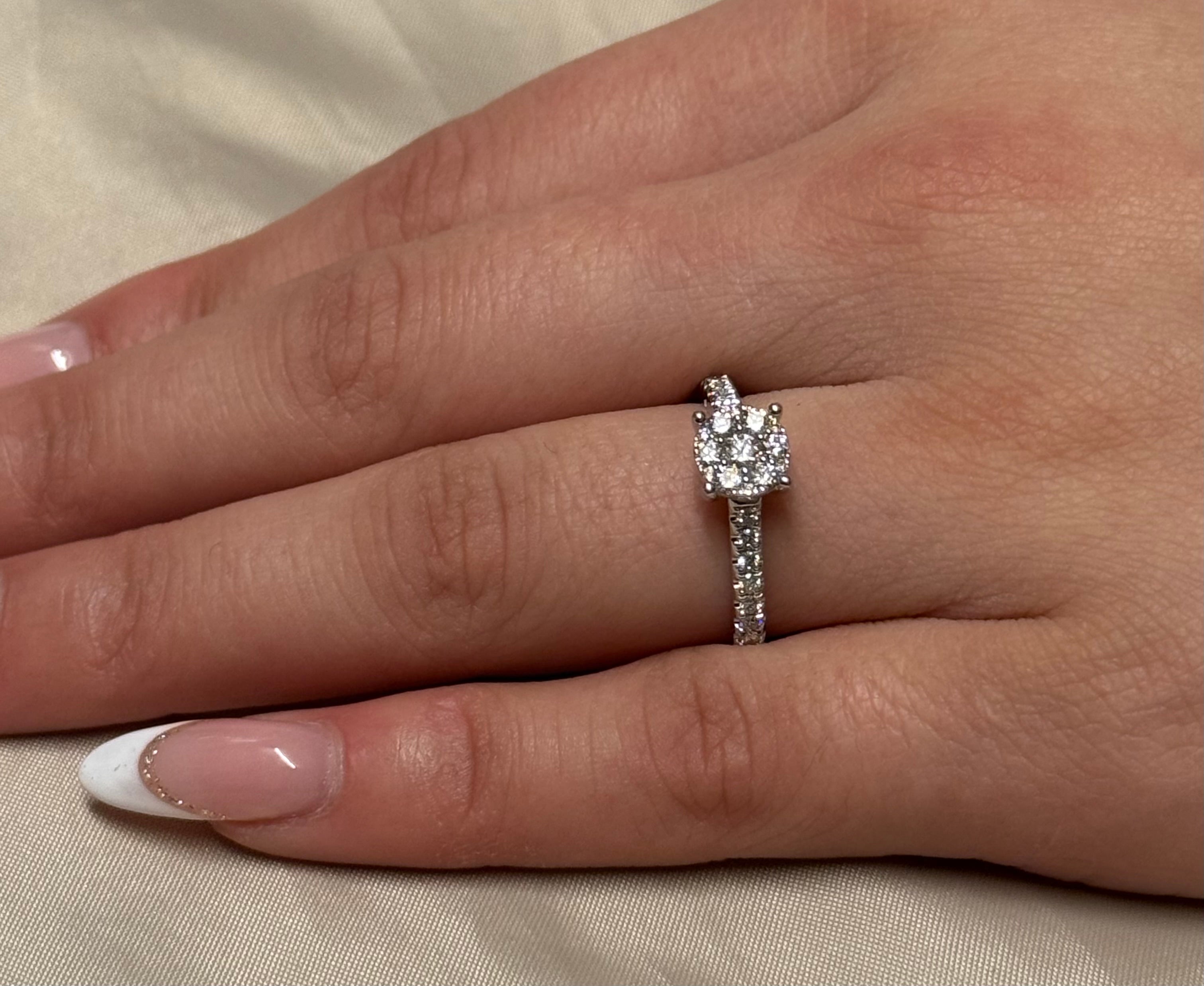 9K White Gold 50pt Illusion Solitaire With Diamond Band