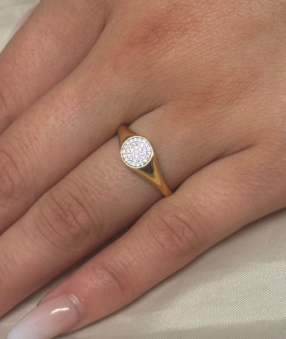 9K Yellow Gold Round Multi-stone CZ Signet Ring