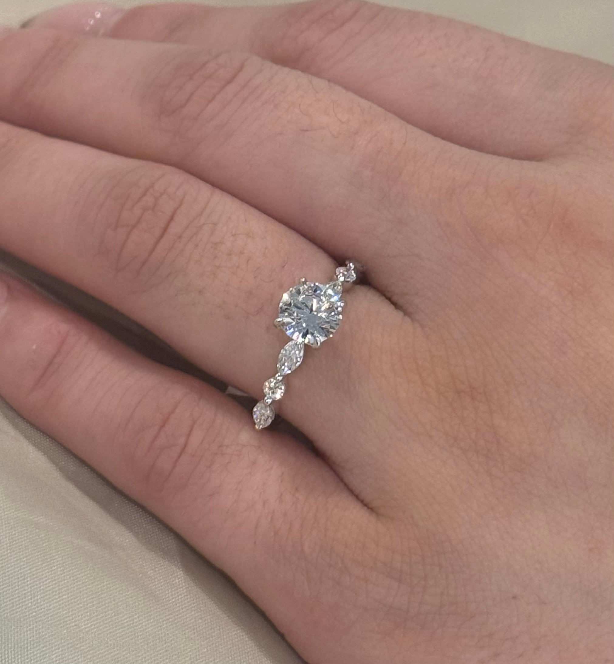 9K White Gold 1.50ct Brilliant Cut Laboratory Grown Diamond Ring with Fancy Band