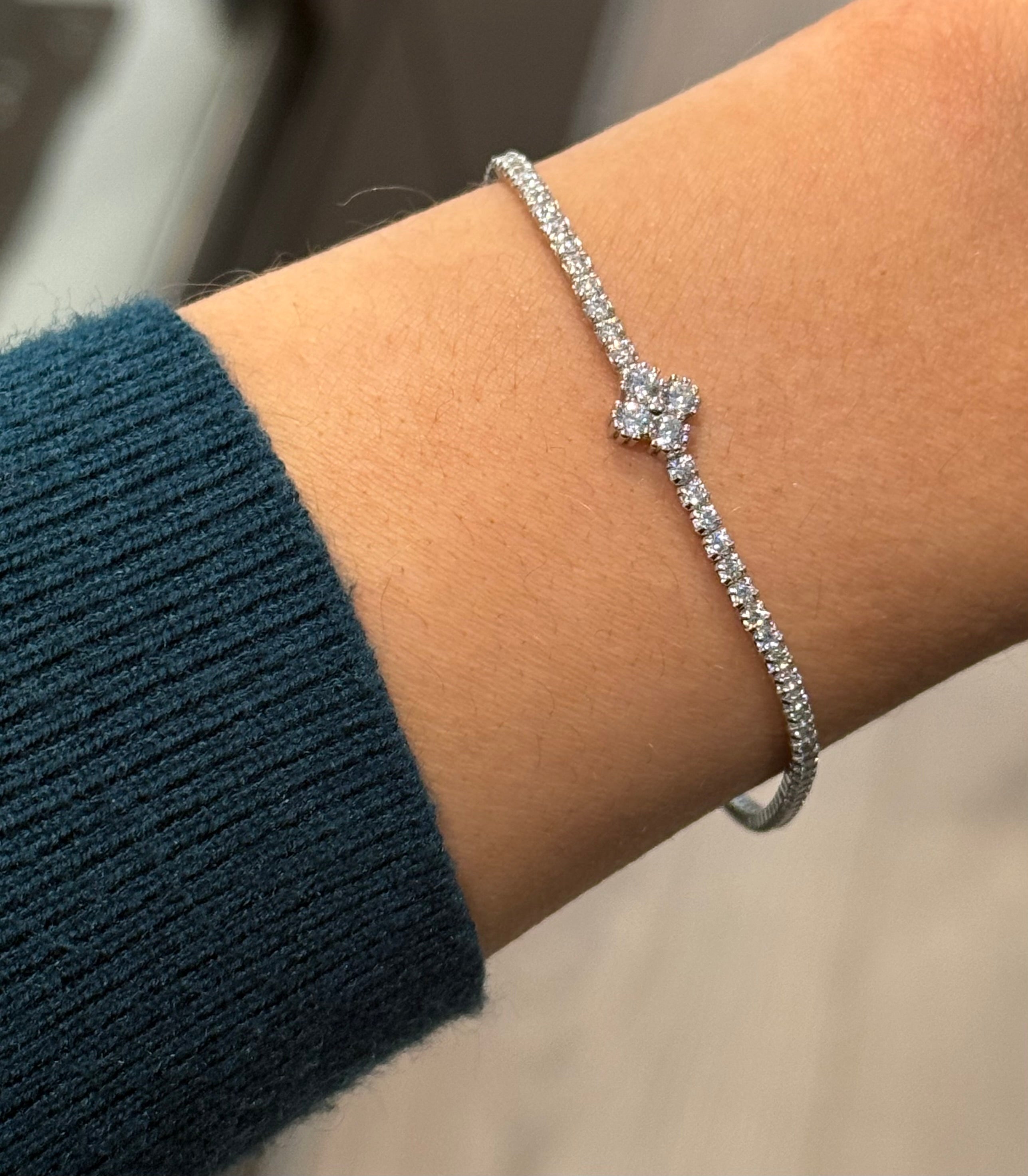 Sterling Silver Cz Clover Tennis Bracelet