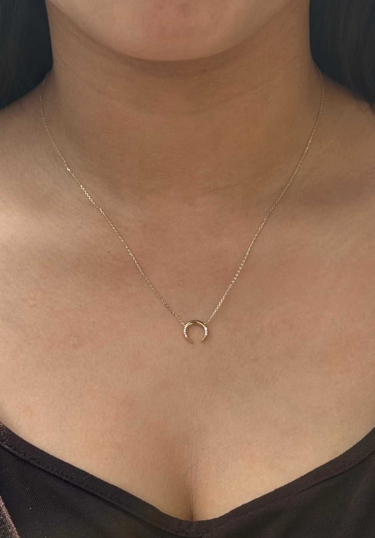 9ct Yellow Gold CZ Crescent Moon Pendant