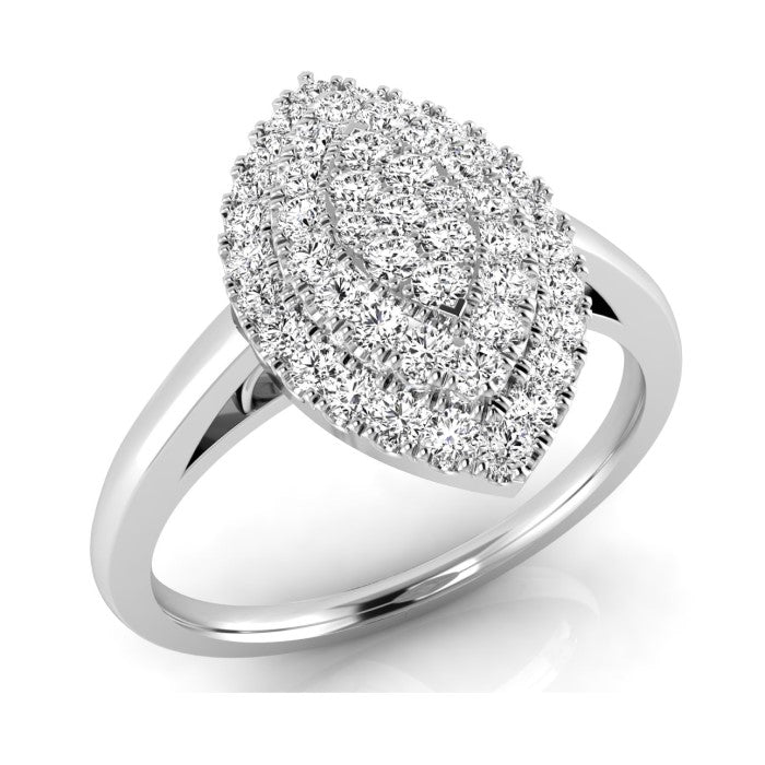 9K White Gold Marquise Shaped Diamond Cluster Ring