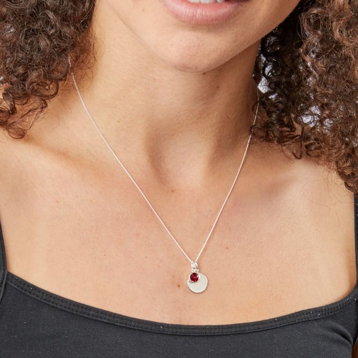 Sterling Silver July Birthstone Disc Pendant