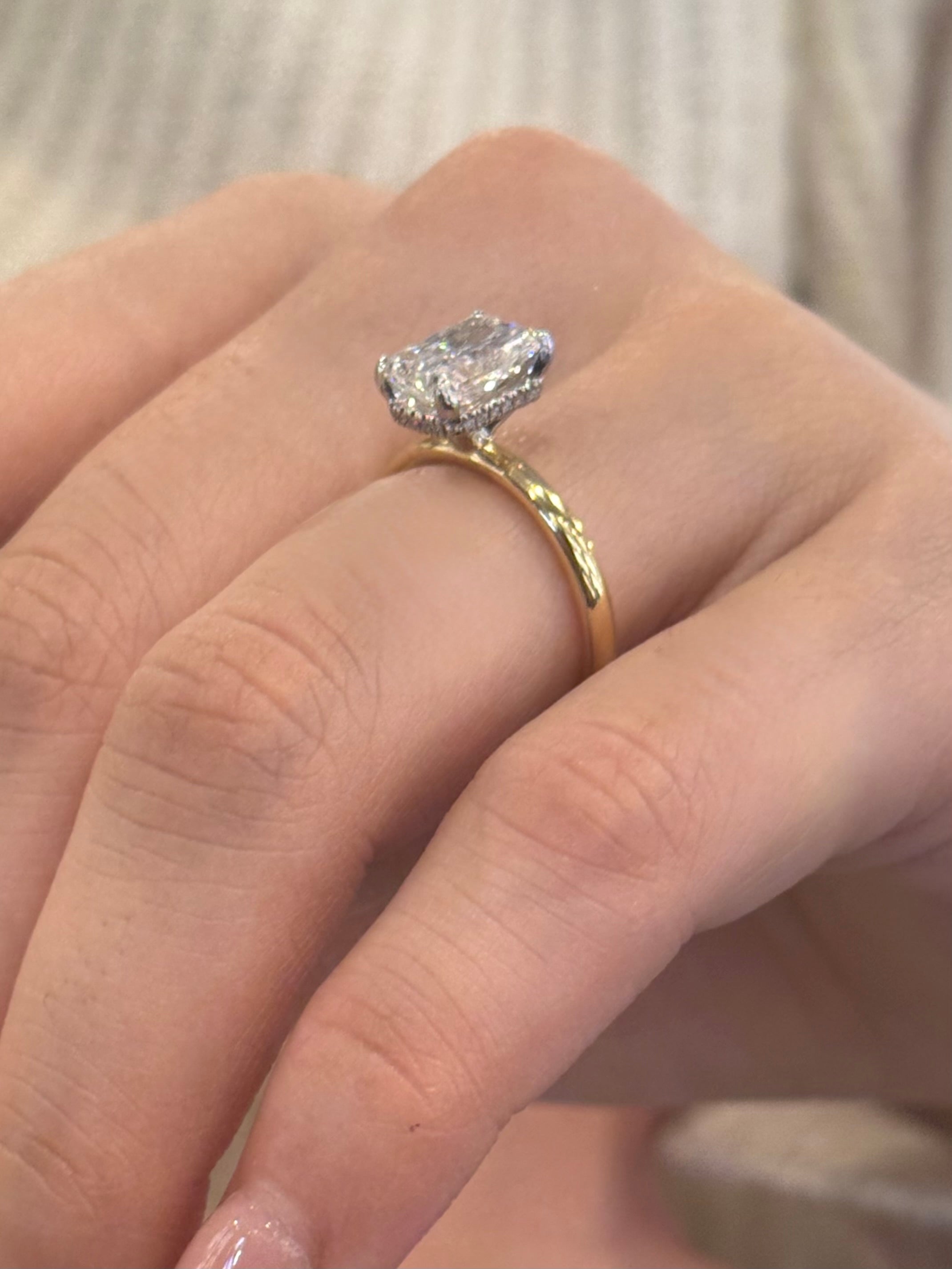 18K Yellow Gold 2ct Radiant Laboratory Grown Diamond Solitaire with Hidden Halo