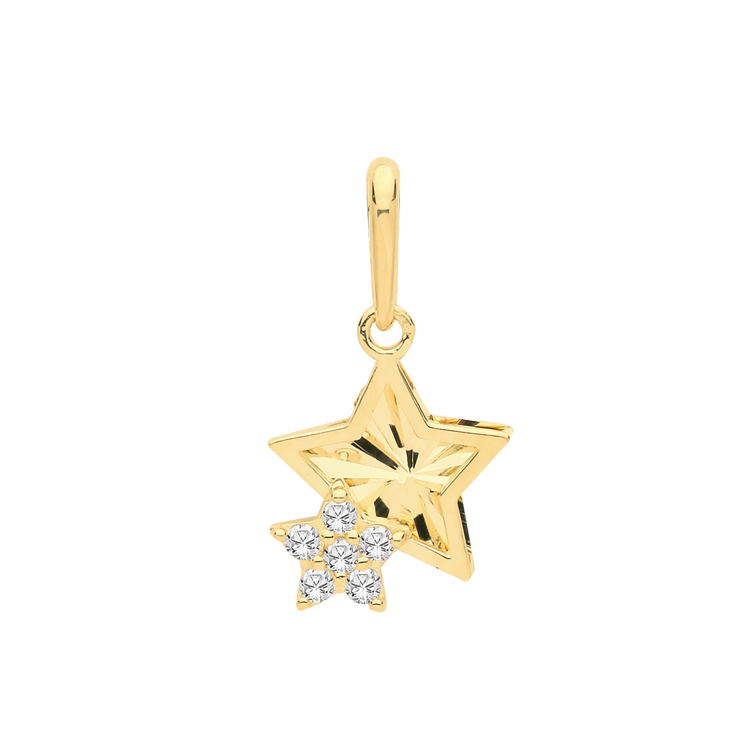 9ct Yellow Gold Double Star CZ Pendant