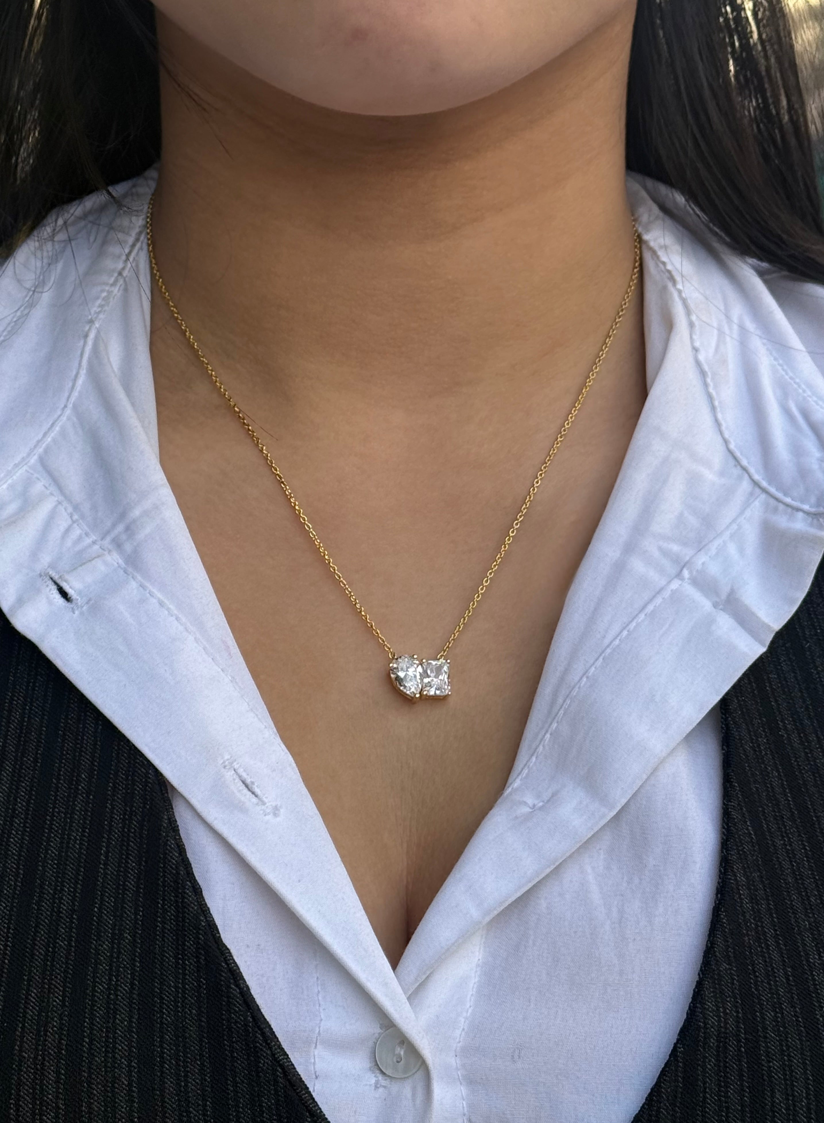 Gold Plated Sterling Silver Moi & Toi Cz Necklace