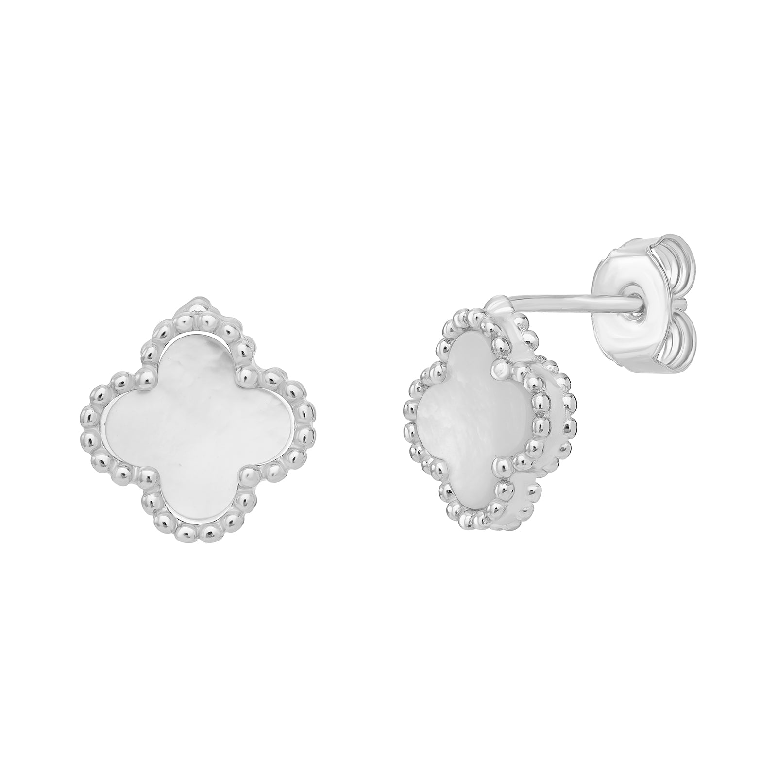 Sterling Silver Mother of Pearl Beaded Clover Stud Earrings