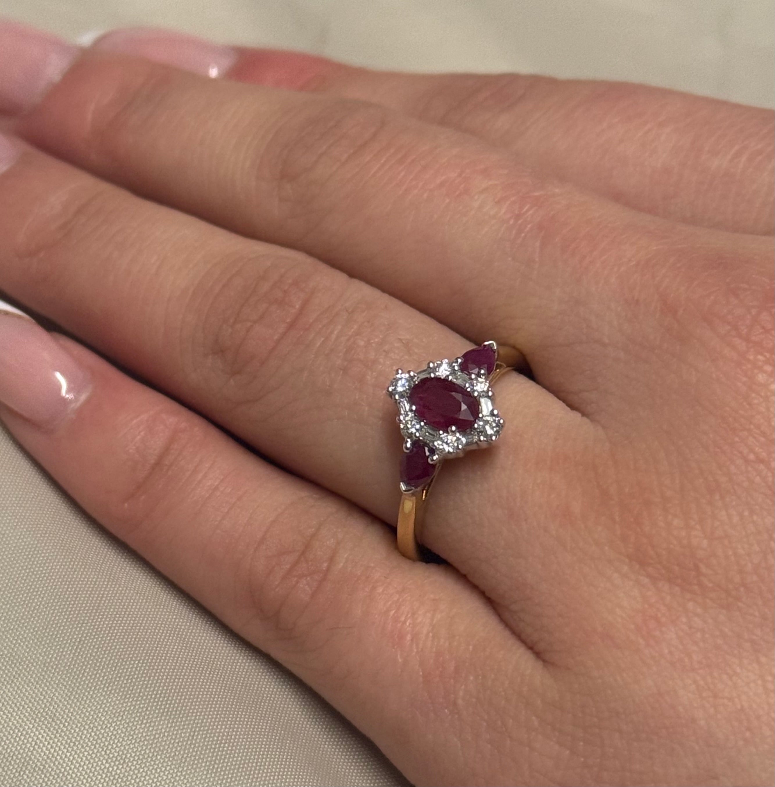 9K Yellow Gold Vintage Style Ruby Diamond Ring
