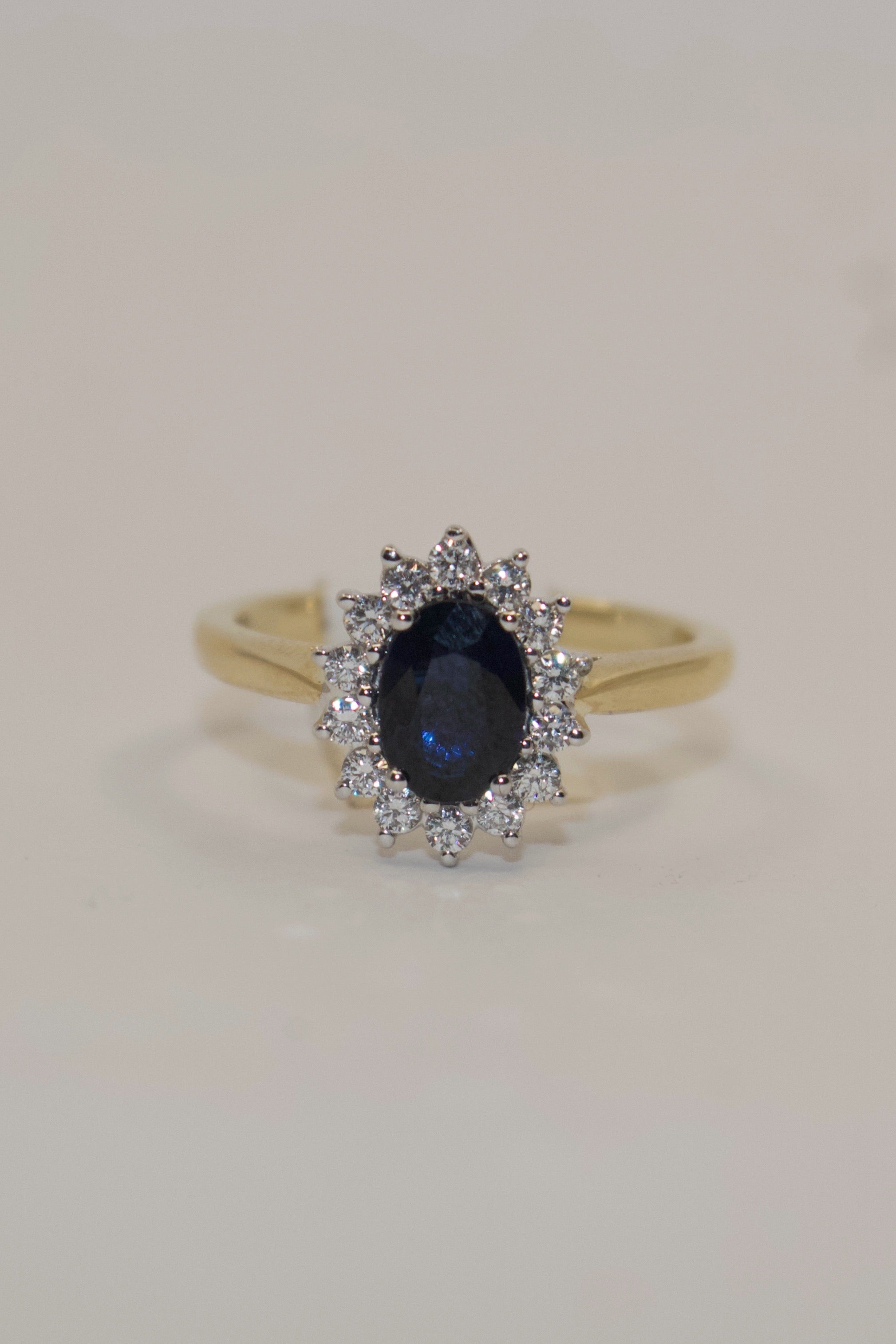 9ct Yellow Gold Oval and Sapphire Diamond Halo Ring