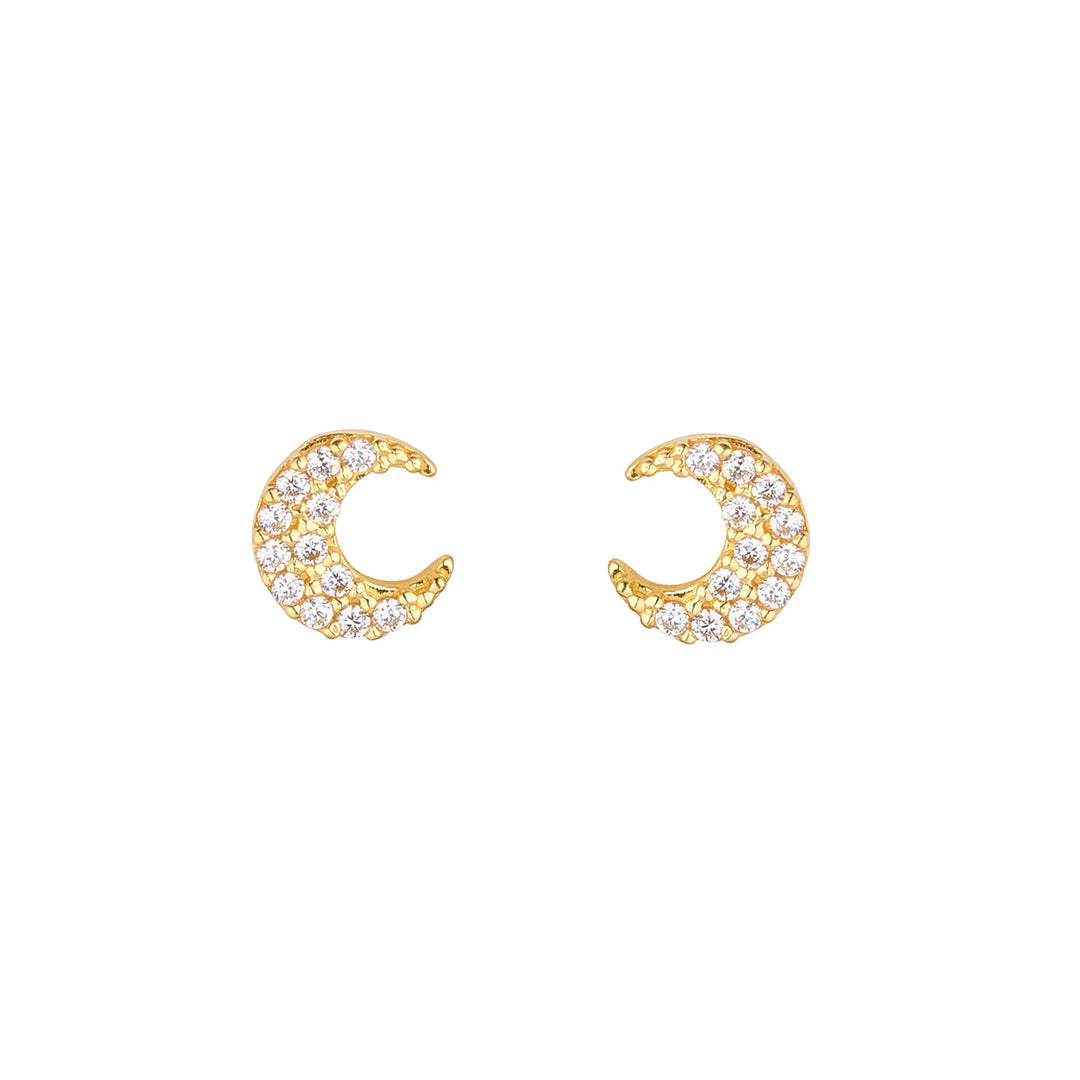 9ct Yellow Gold Cz Moon Stud Earrings