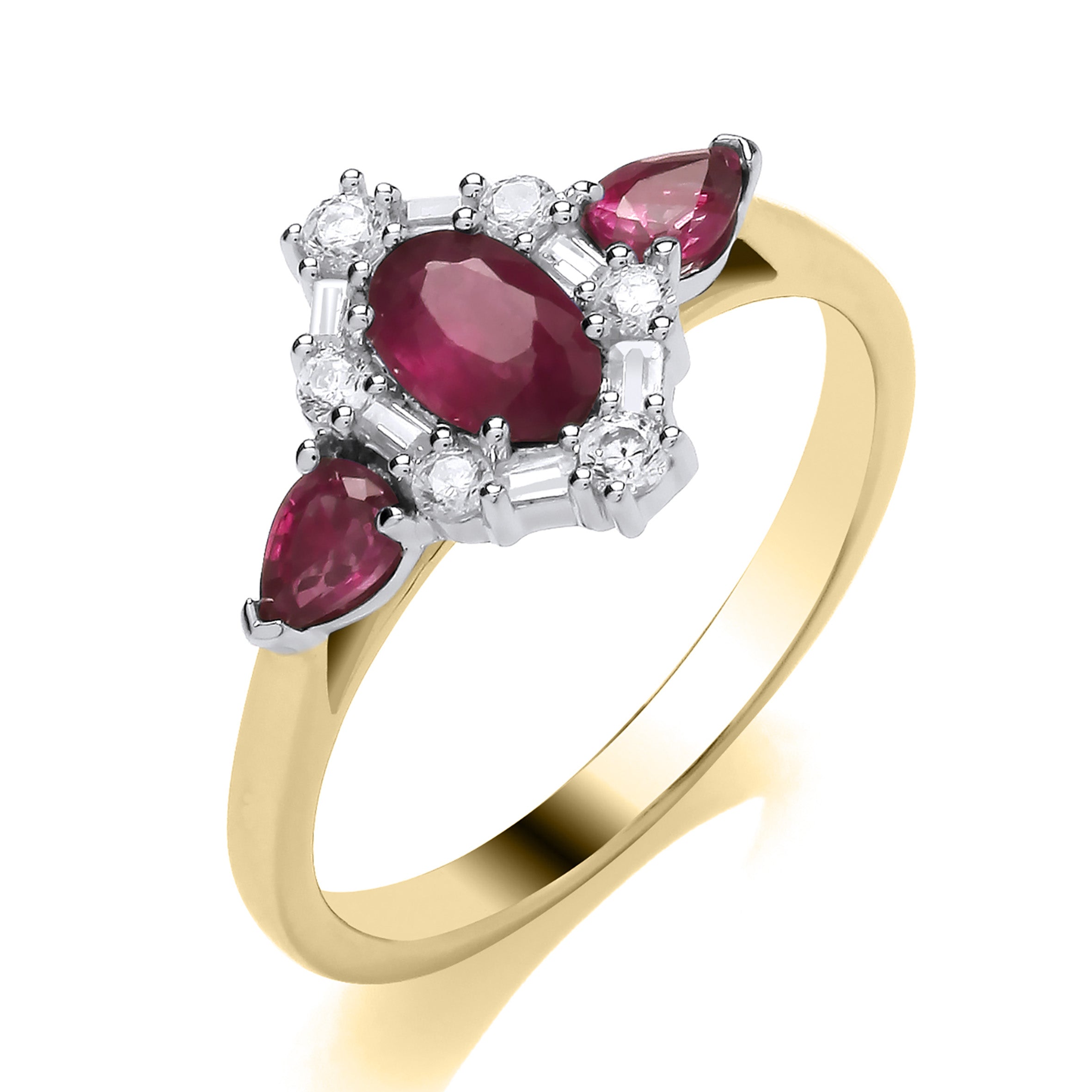 9K Yellow Gold Vintage Style Ruby Diamond Ring