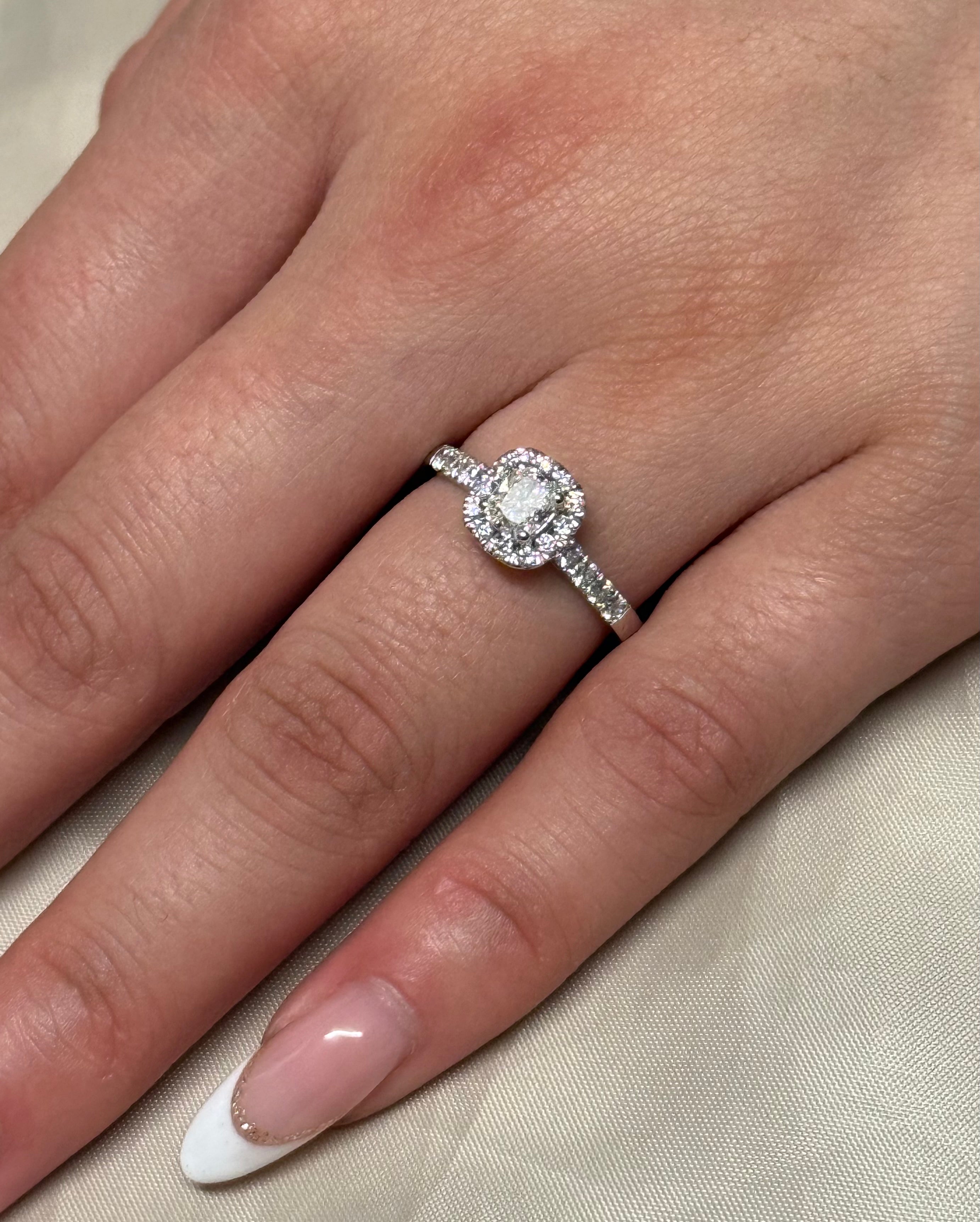 18K White Gold Cushion Cut Halo with Diamond Band