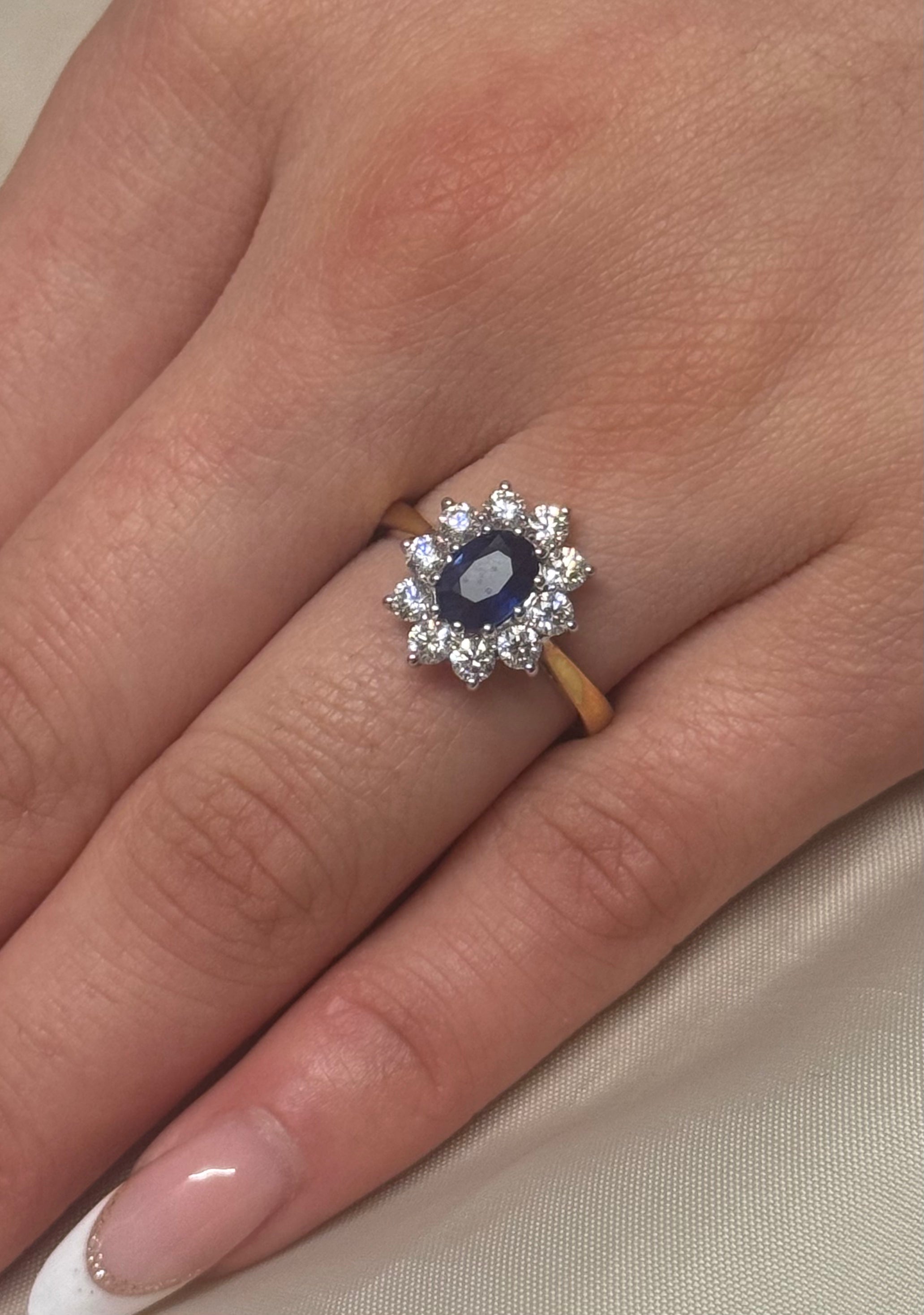 18ct Yellow Gold Sapphire and Diamond Cluster Ring