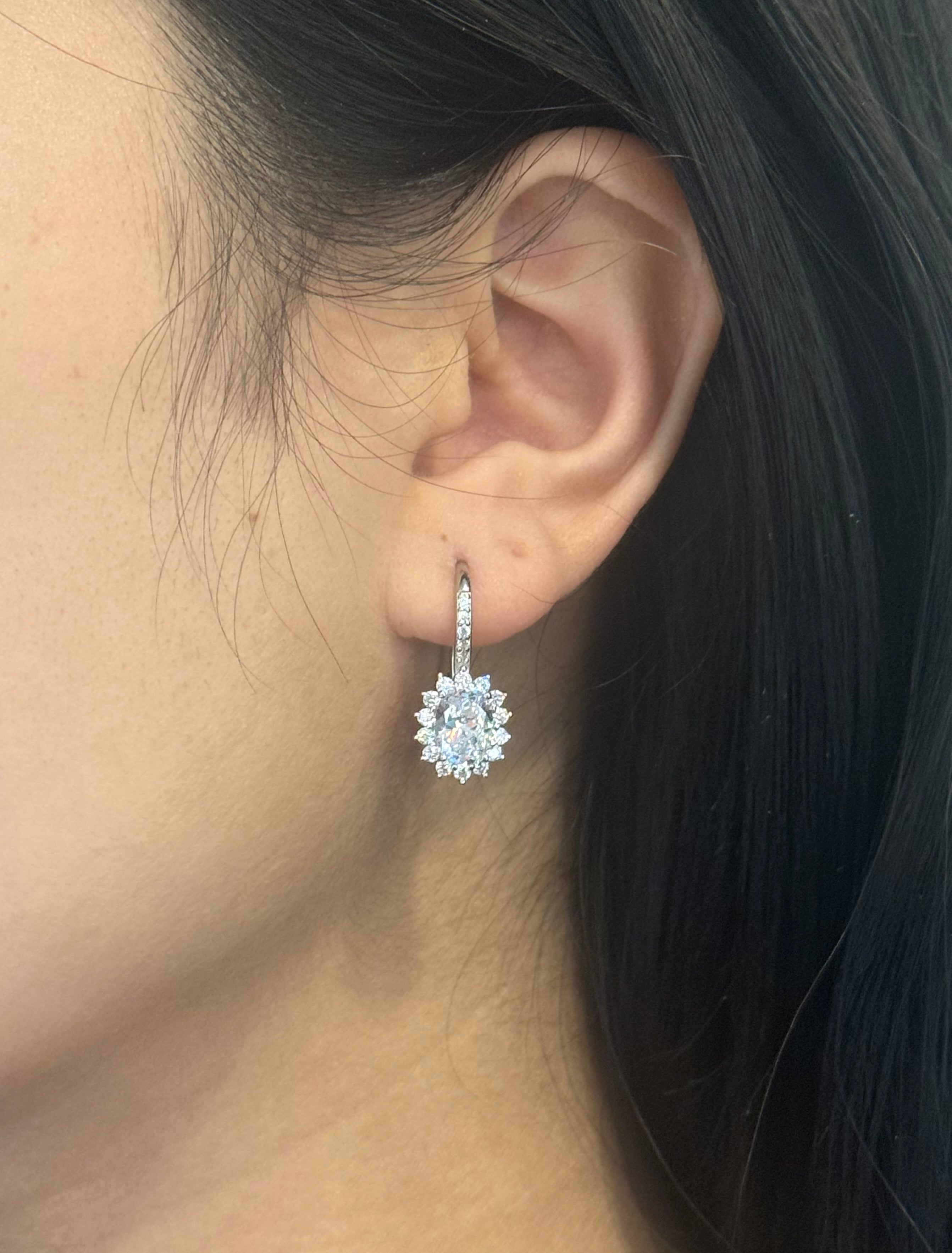 Sterling Silver Cubic Zirconia Cluster Drop Earrings