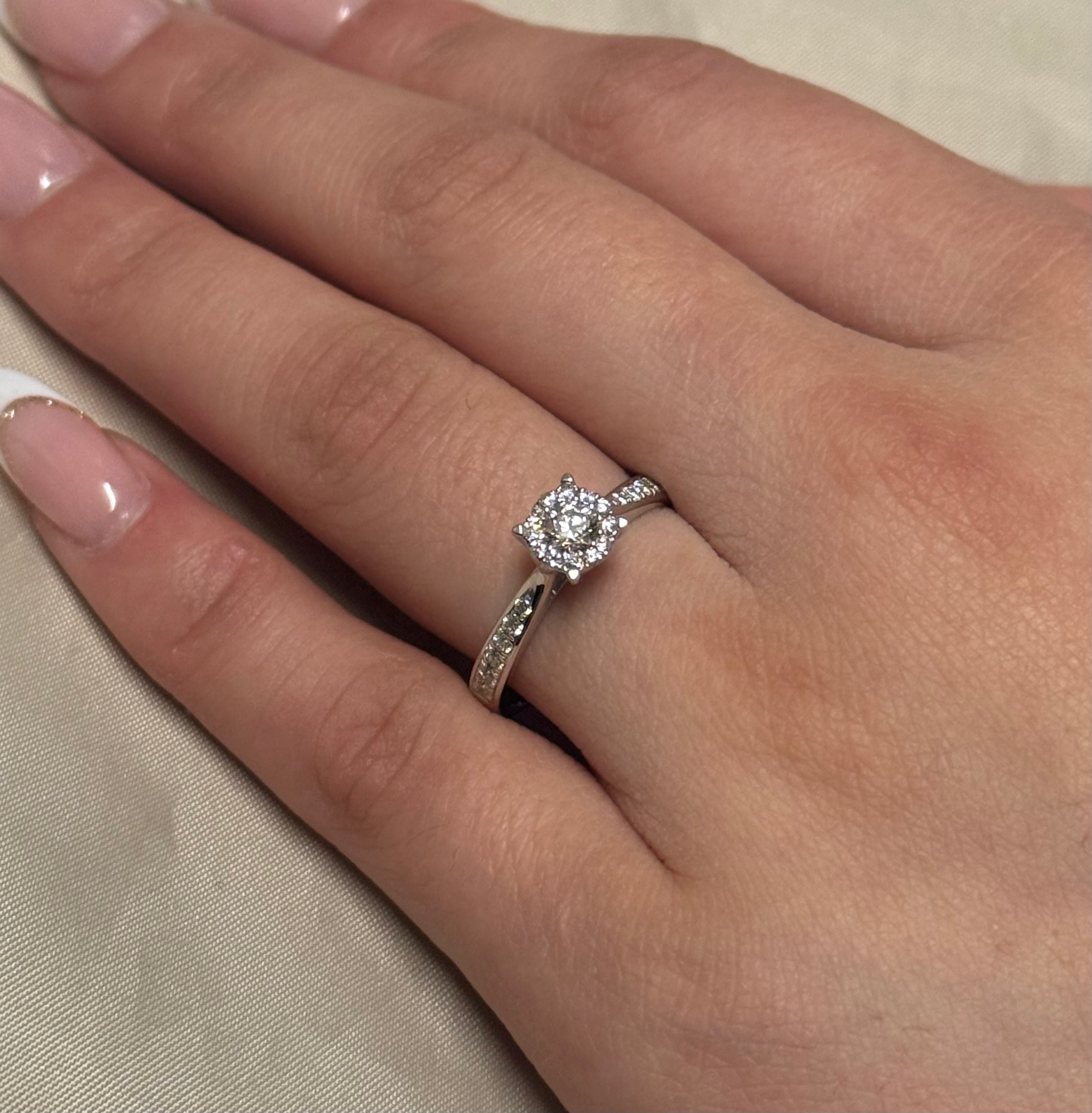 9K White Gold 50pt Illusion Solitaire With Diamond Band
