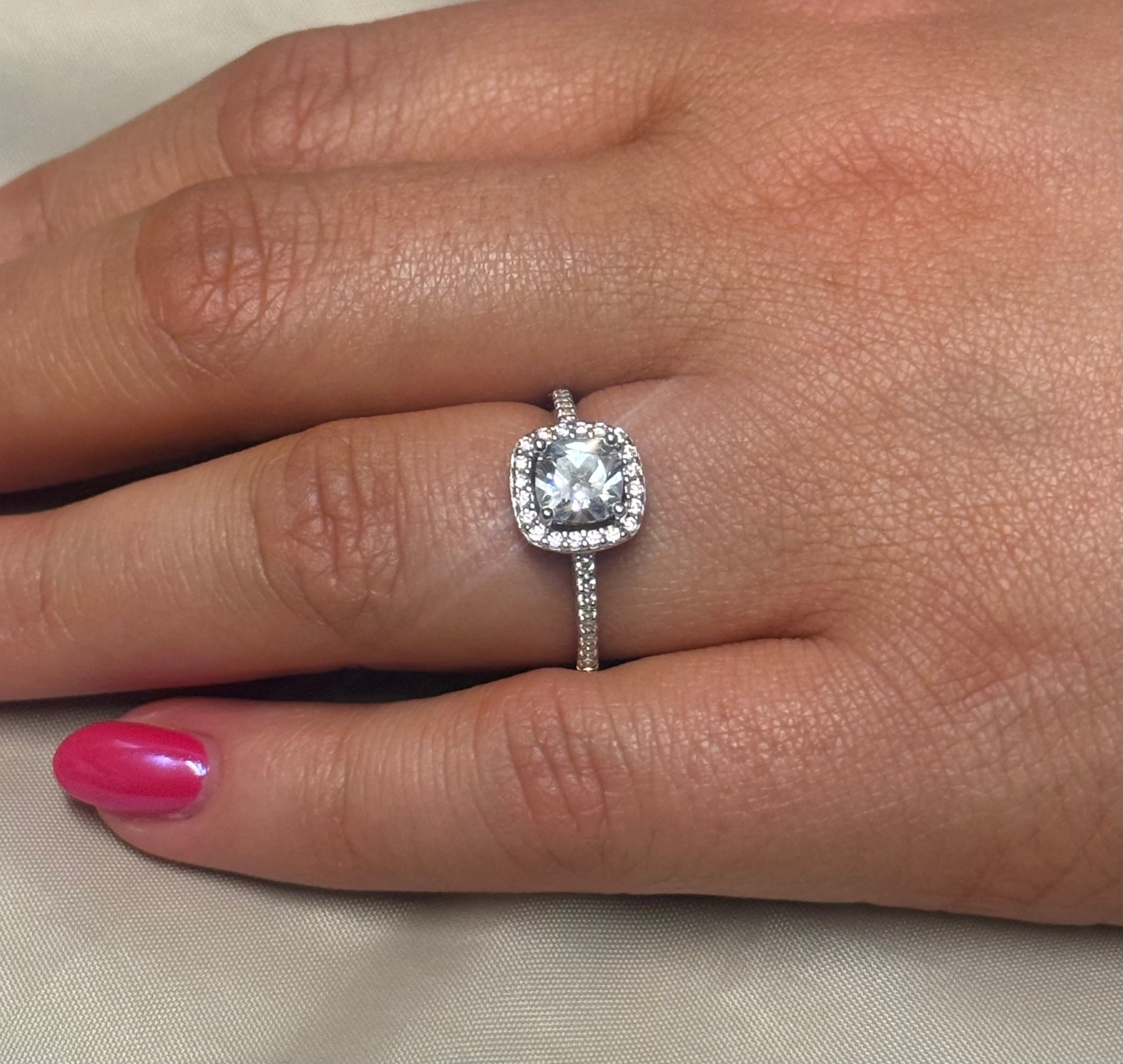 Sterling Silver Cushion CZ Halo with CZ Band