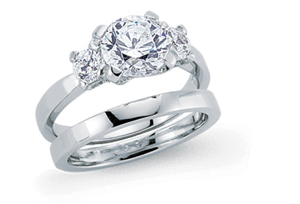 Sterling Silver Three Stone CZ Ring with Plain Band Set