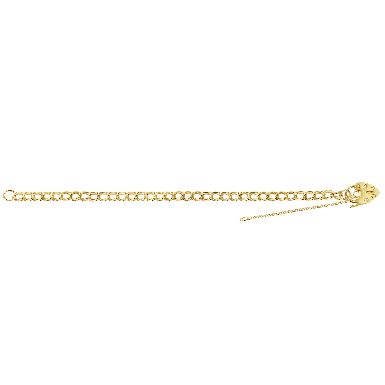 9ct Yellow Gold Double Link Bracelet With Heart Padlock