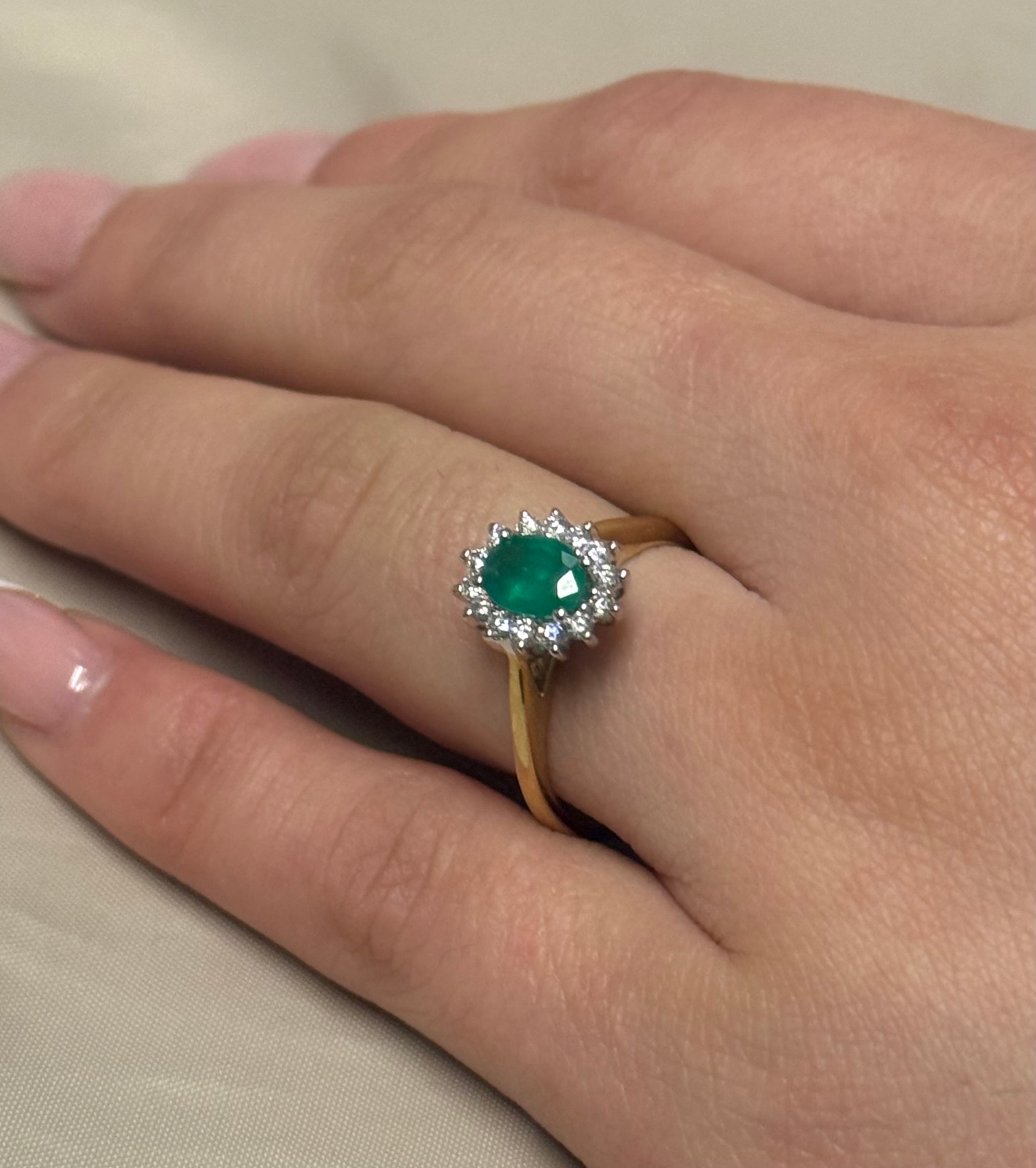 9K Yellow Gold Emerald and Diamond Cluster Ring