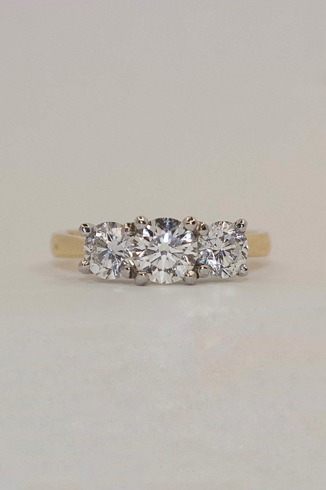 18K Yellow Gold 1.62ct Laboratory Grown Diamond Three Stone Ring