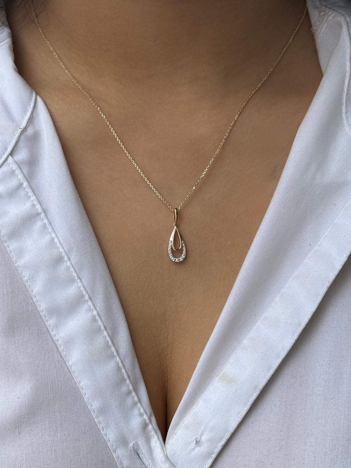 9ct Yellow Gold Diamond Double Pear Drop Necklace
