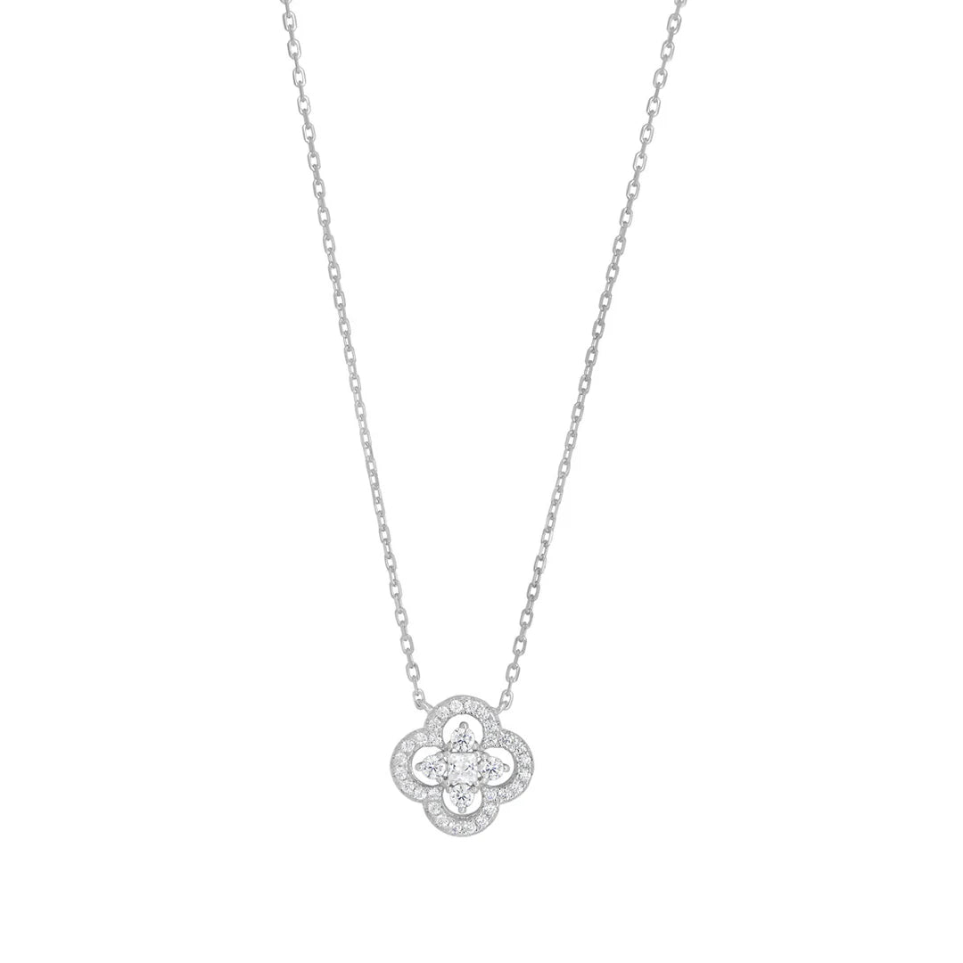 Sterling Silver Cz Clover Necklace
