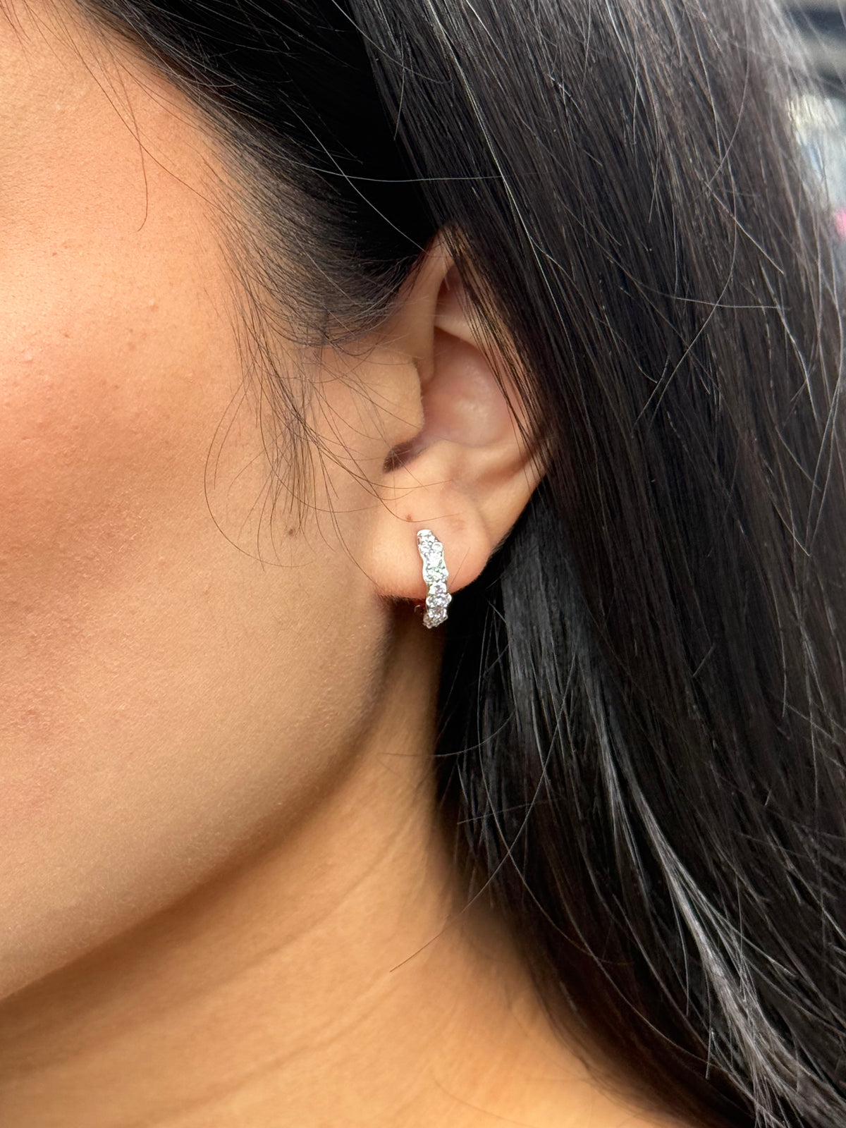 Sterling Silver Cz Hoop Earrings