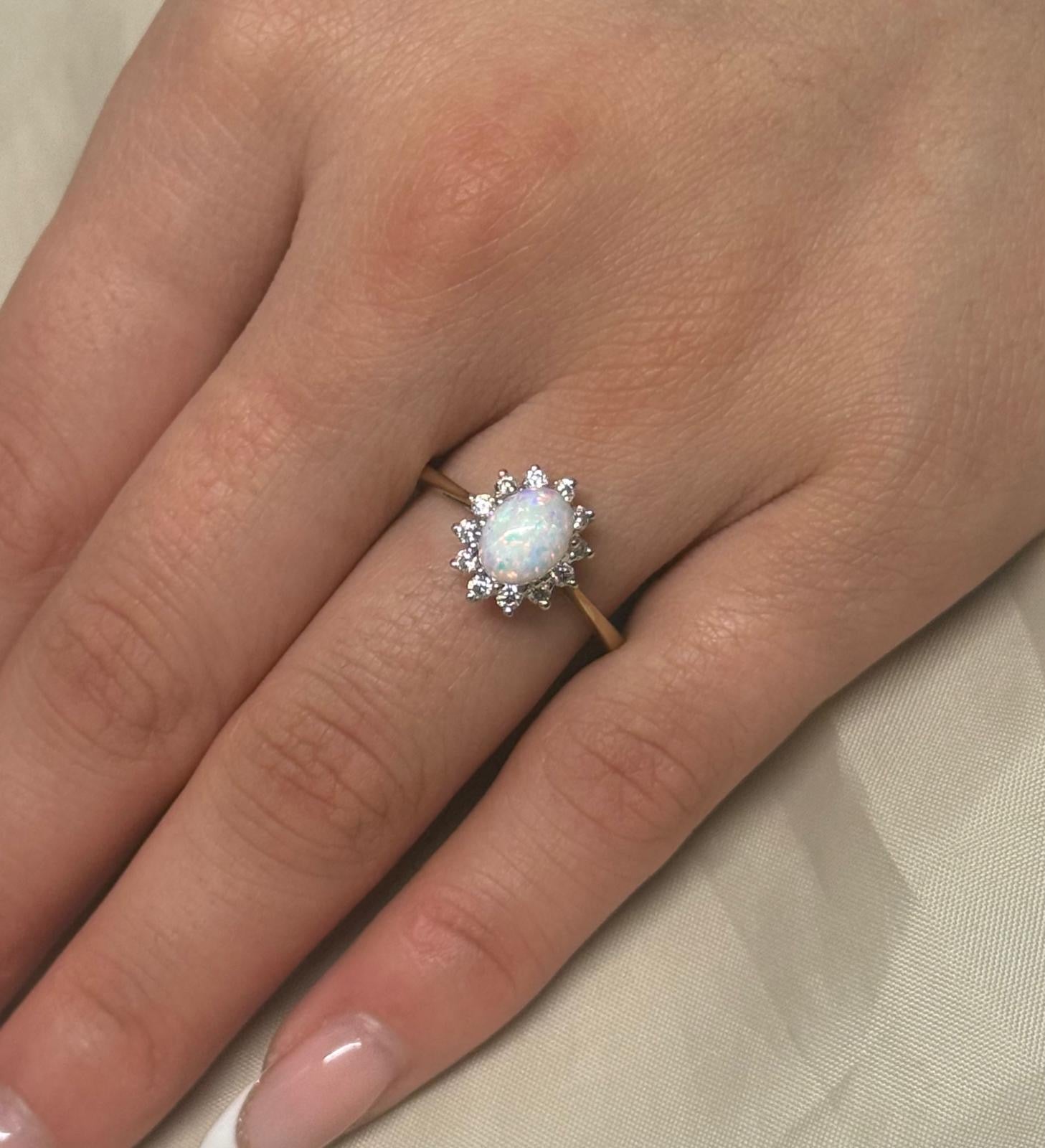 9K Yellow Gold Opal and CZ Cluster Ring