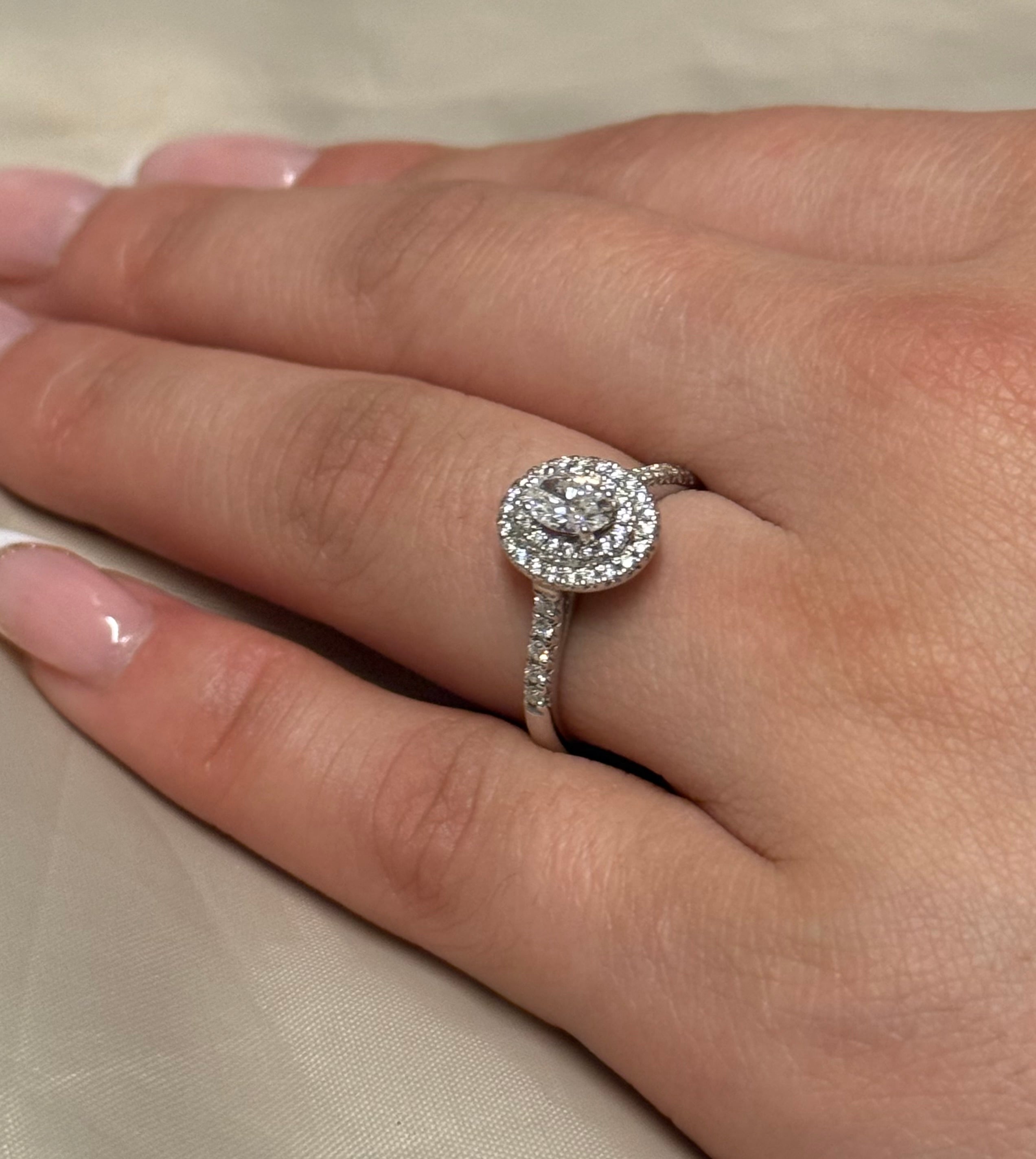 18K White Gold Oval Double Halo with Diamond Band