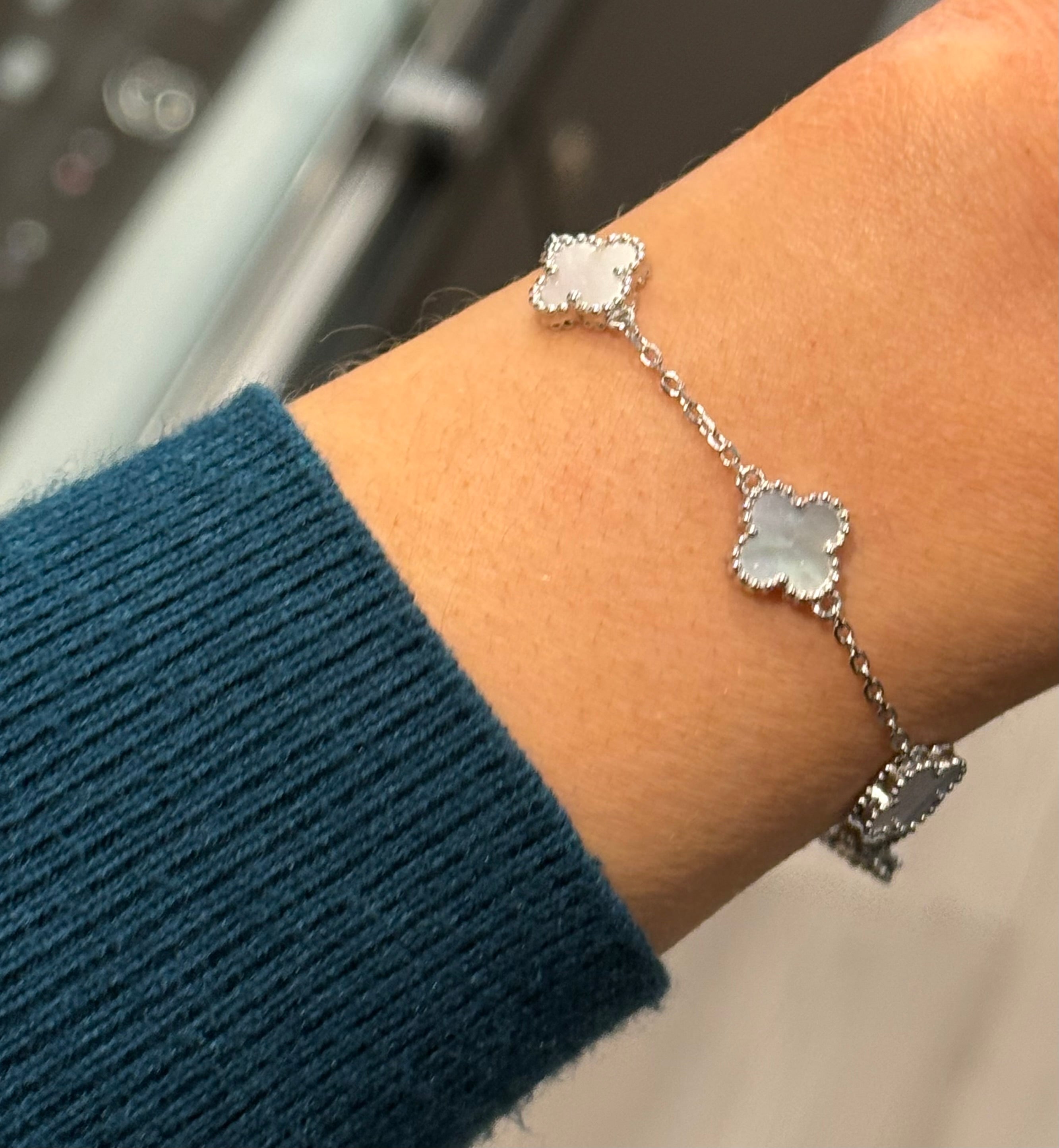 Sterling Silver Mother of Pearl Clover Bracelet